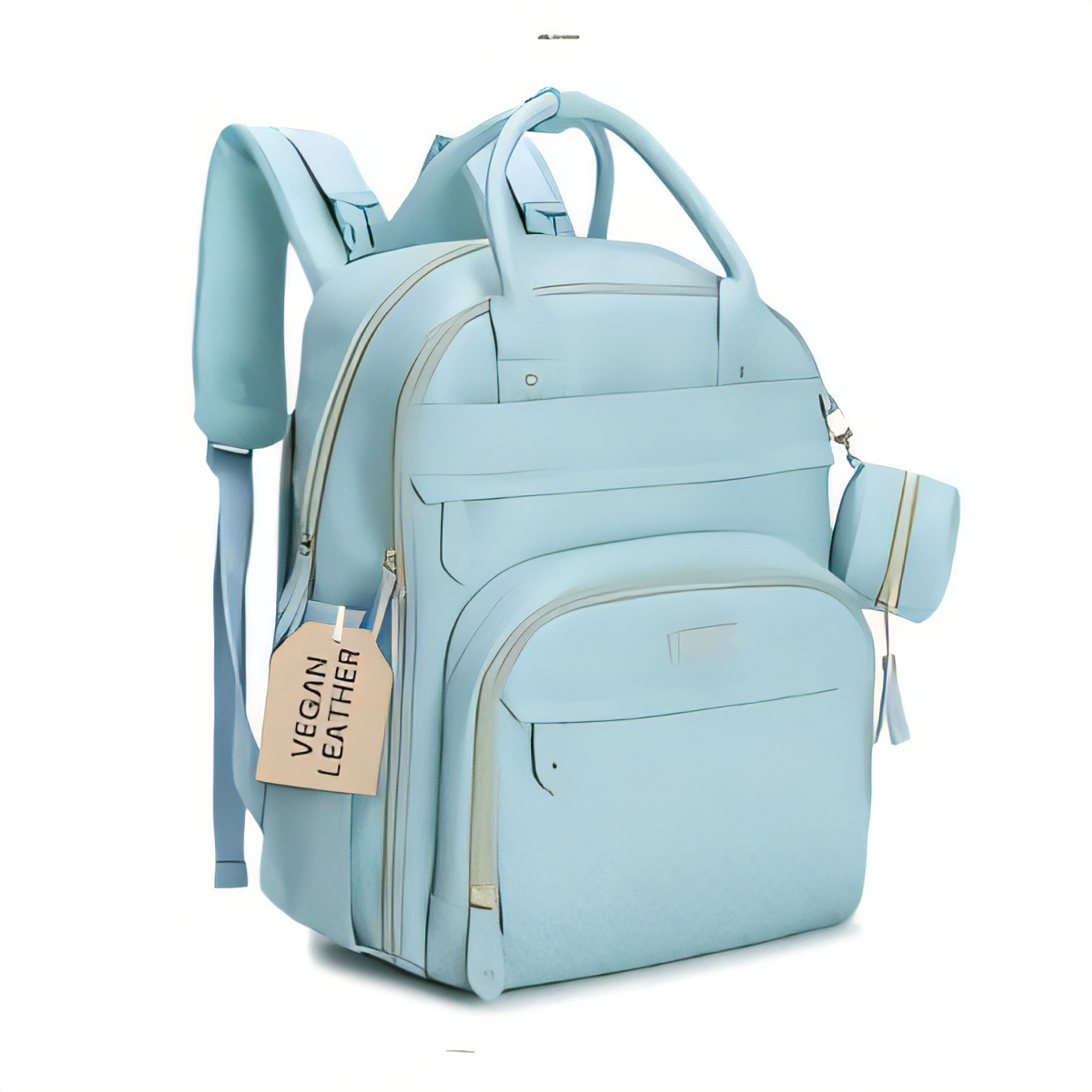 Leather Baby Diaper Bag Backpack Multi-Function Water-Resistant with Changing Pad, Stroller Straps & Pacifier Case - Powder Blue 42x21x31cm