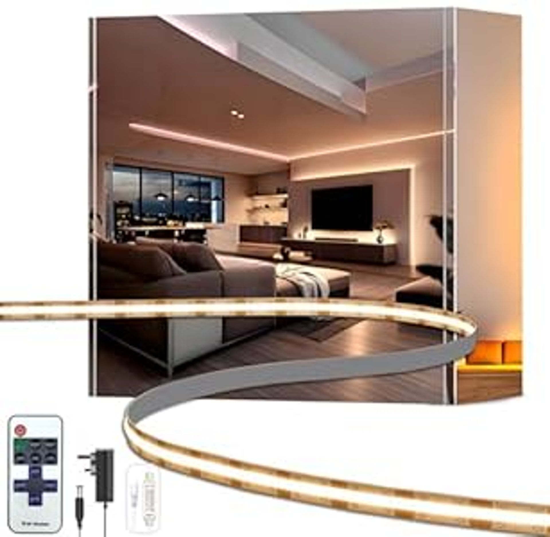 5m COB LED Strip Lights with Remote Control, 2700K Warm White, Dimmable Dotless Design for Bedroom, Home & Christmas Décor
