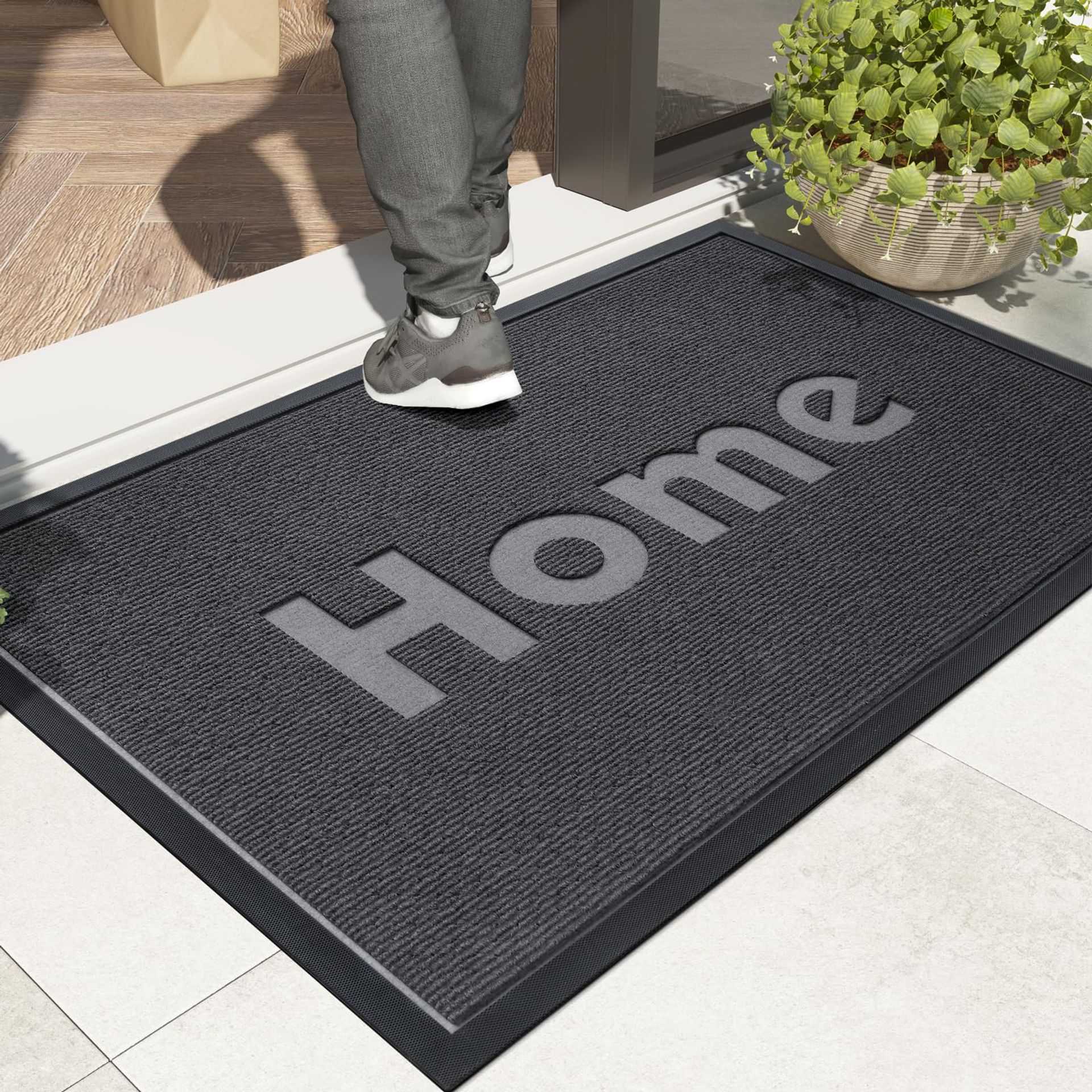 Heavy Duty Grey Outdoor Door Mat 45x75cm - Non-Slip, Waterproof Dirt Trapper for Home Entry