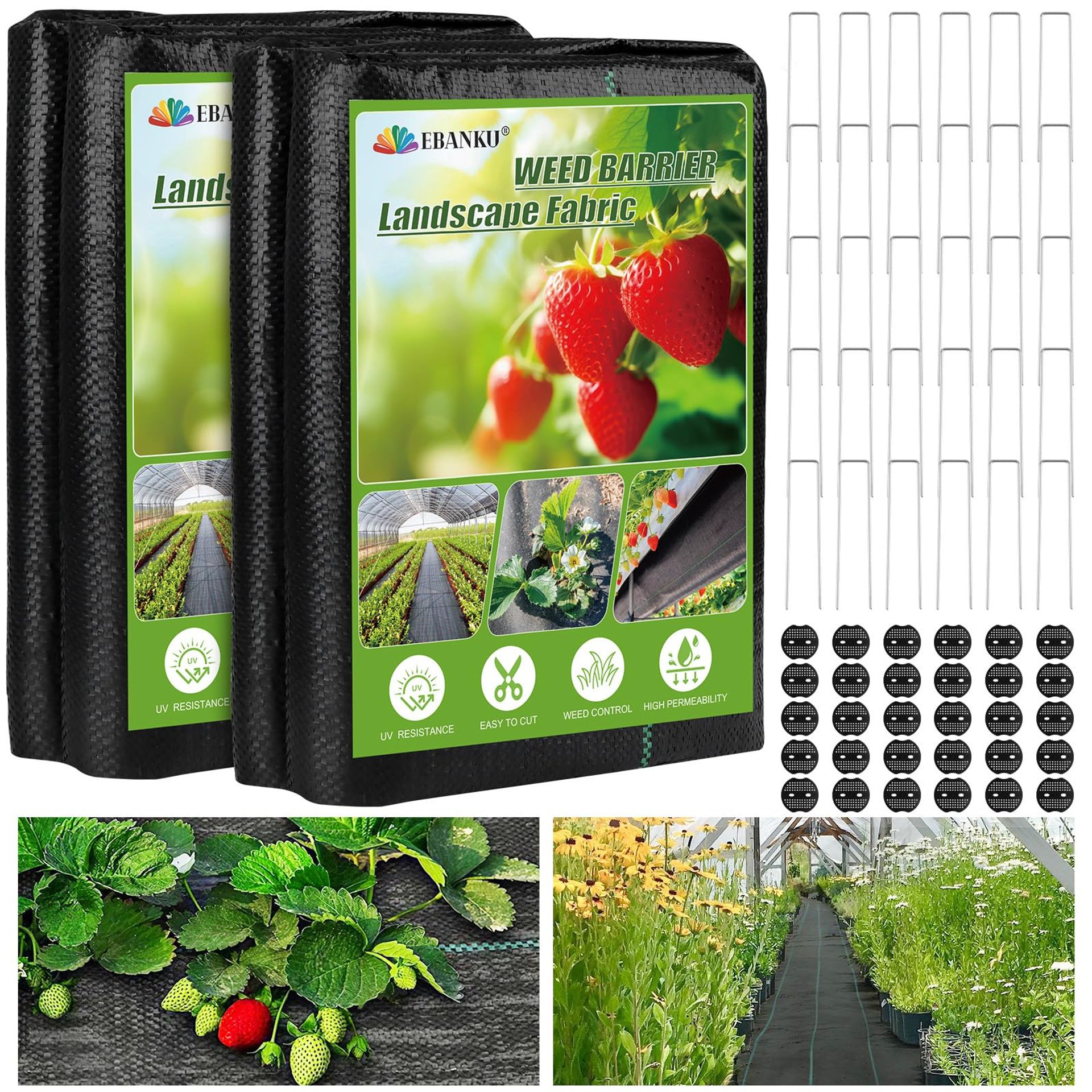 Heavy-Duty Weed Barrier Landscape Fabric 0.9m x 30.5m with Pegs & Gaskets - UV Resistant Ground Cover for Gardens, Farms & Flower Beds