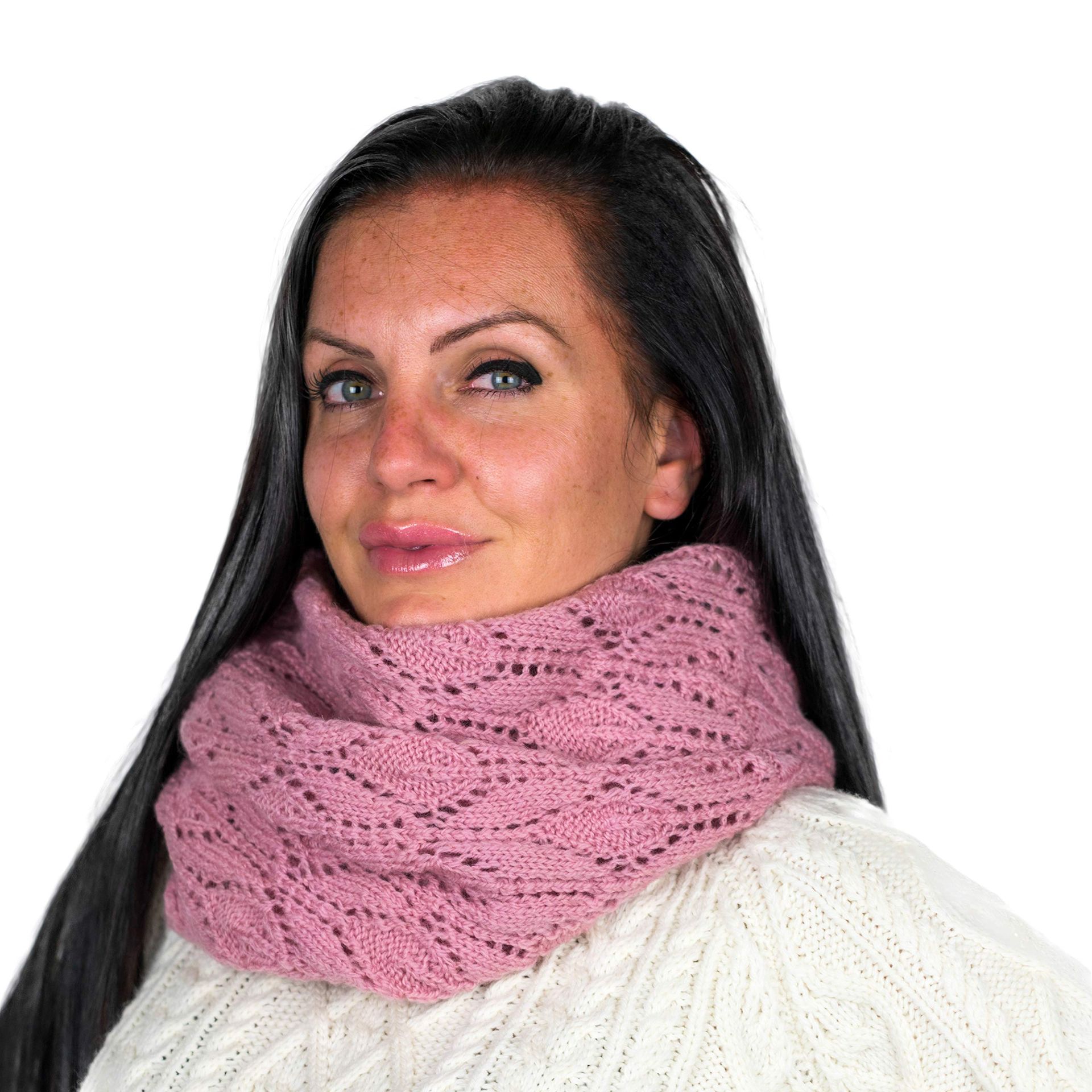 Fine Merino Wool Knitted Loop Scarf Soft Breathable Warm Winter Snood - Rose Ash One Size