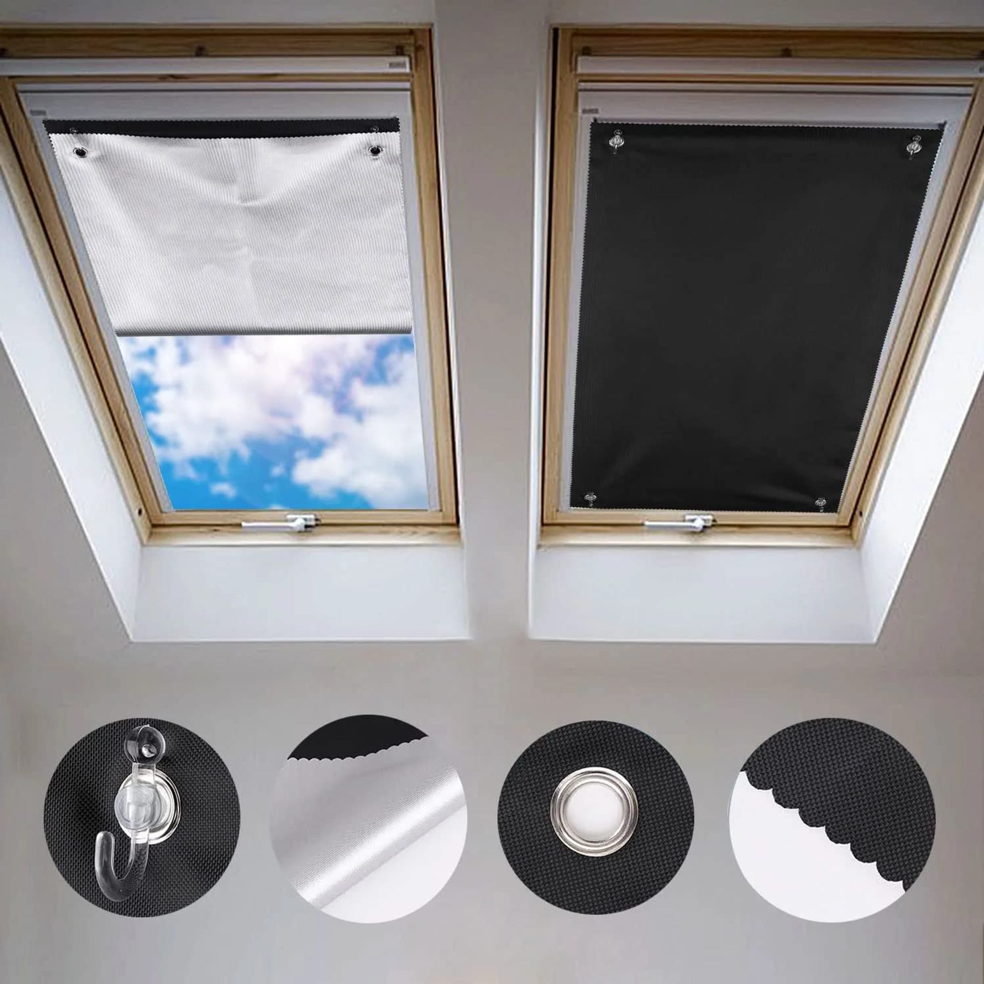 johgee 38x75cm Blackout Blind Suction Cup Curtain for Bedroom Roof Windows Office Windows Baby Travel Curtain Window Shades, with Strength Suction Cups