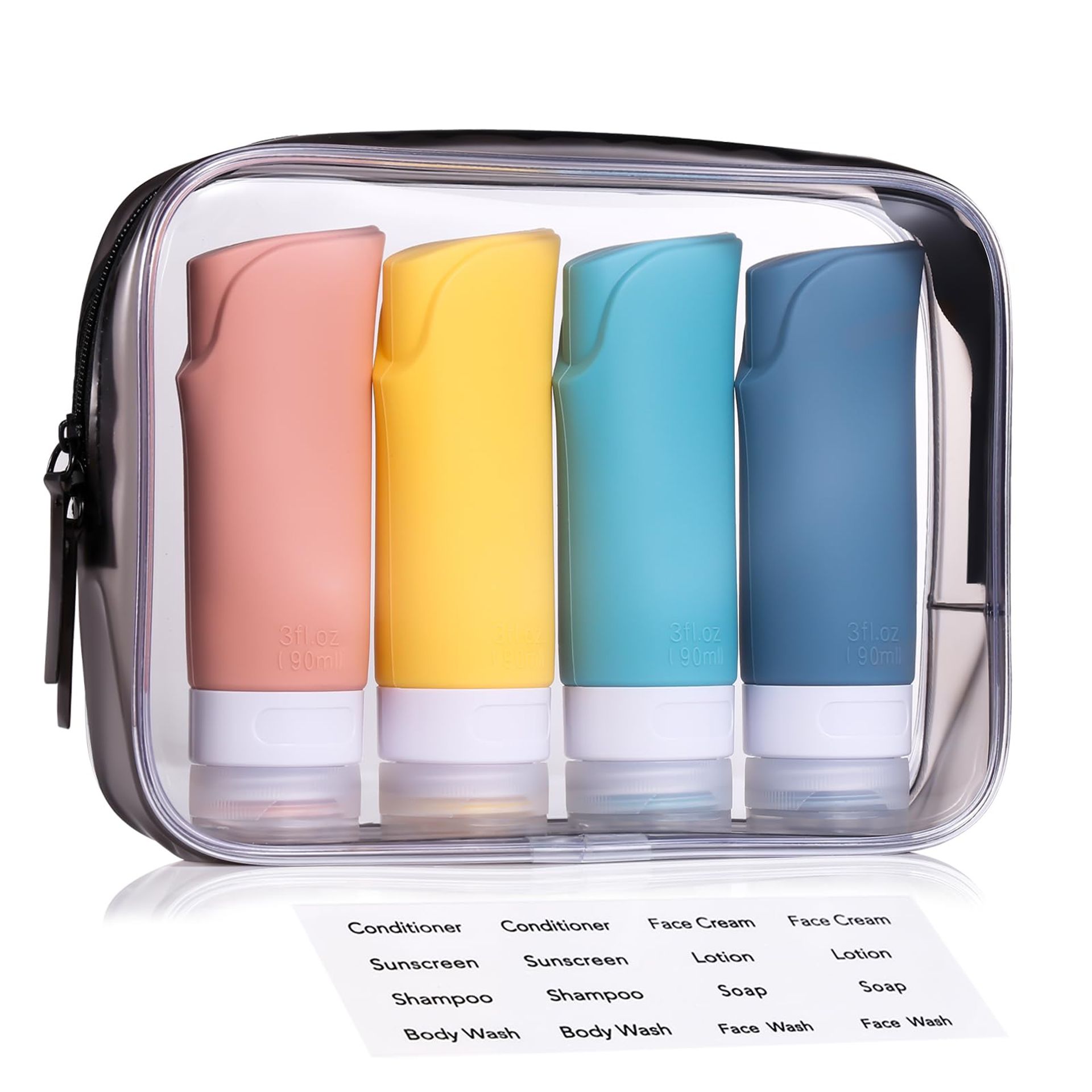 LIYUABU TSA Approved Leak-Proof Silicone Travel Bottles, 90ml Refillable Set with Bag - 4 Pack Yellow