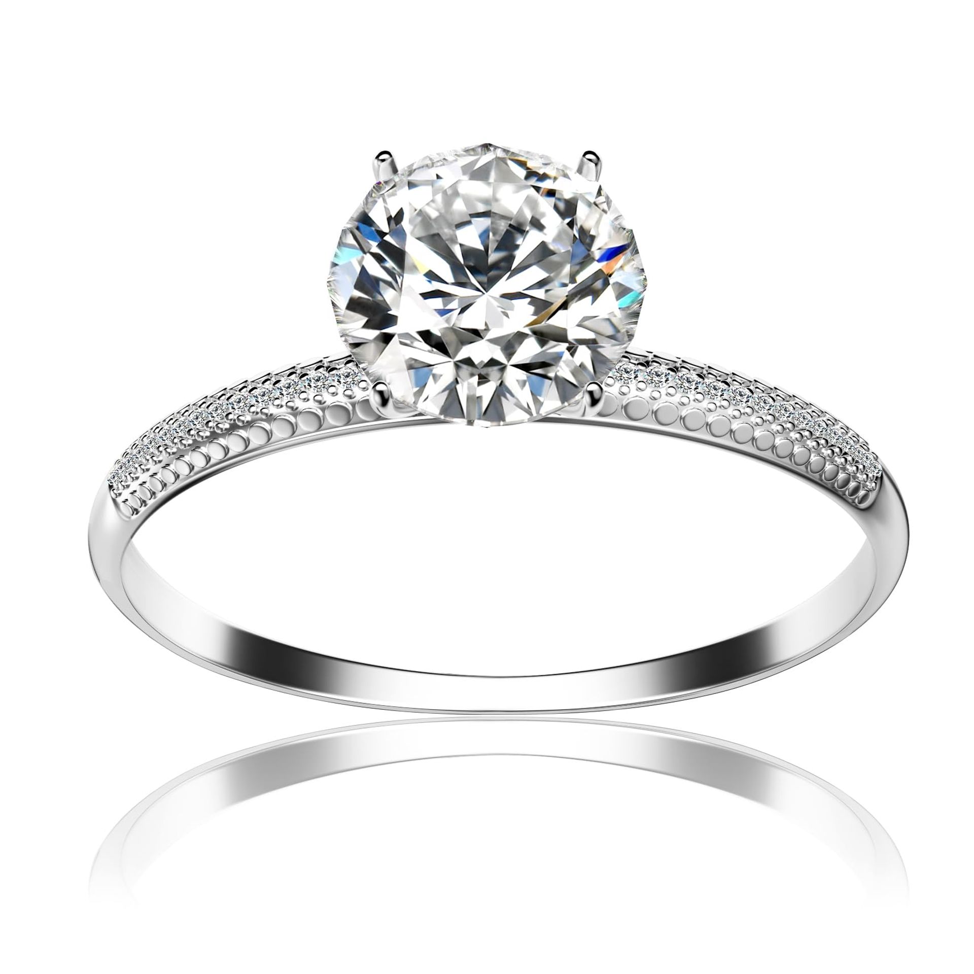 Women's Engagement Ring 2CT Moissanite Diamond Style 4 Prong Sterling Silver Gift - Silver Size Q