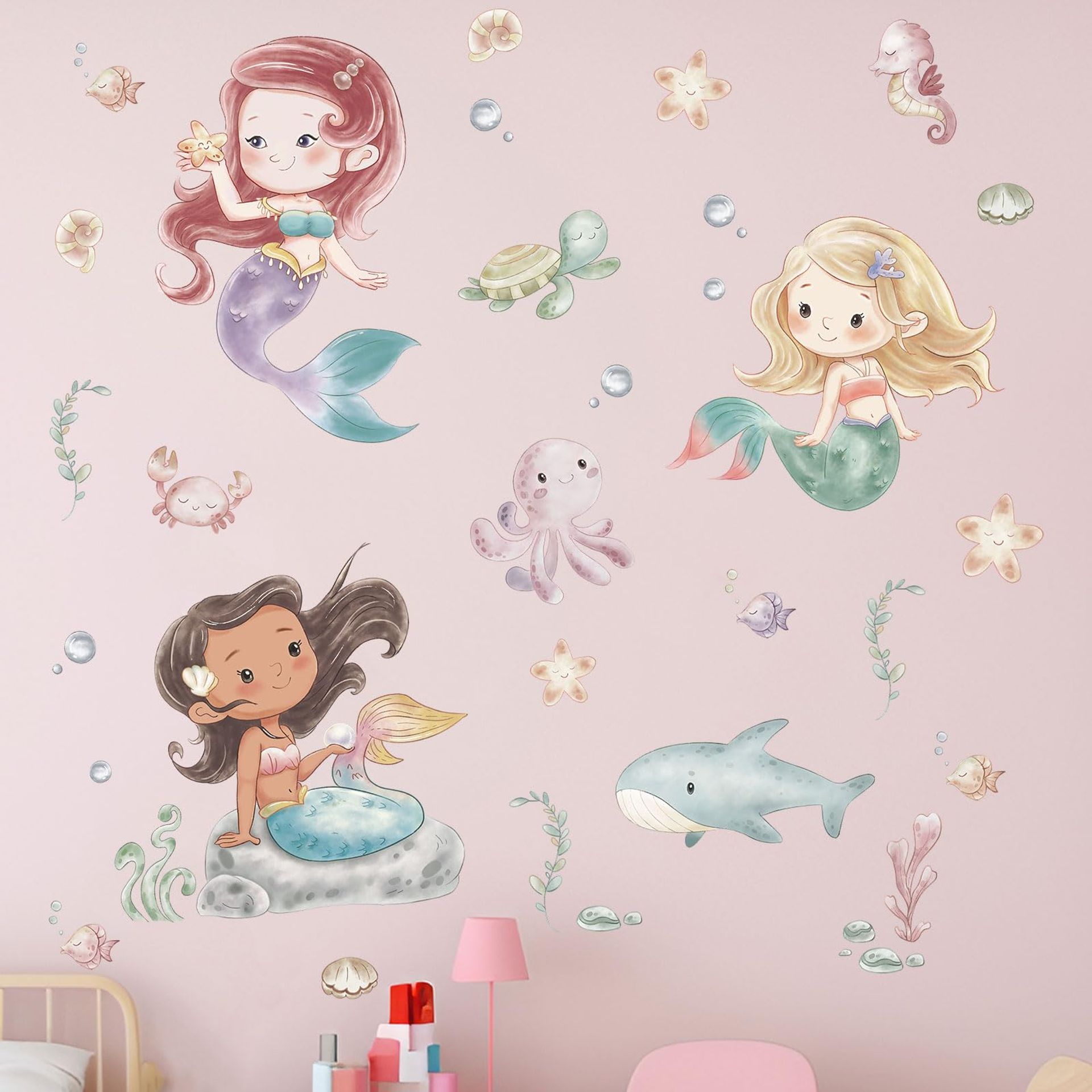 Ocean Mermaid Wall Stickers: Peel & Stick Under The Sea Décor for Girls' Rooms Ages 1-12