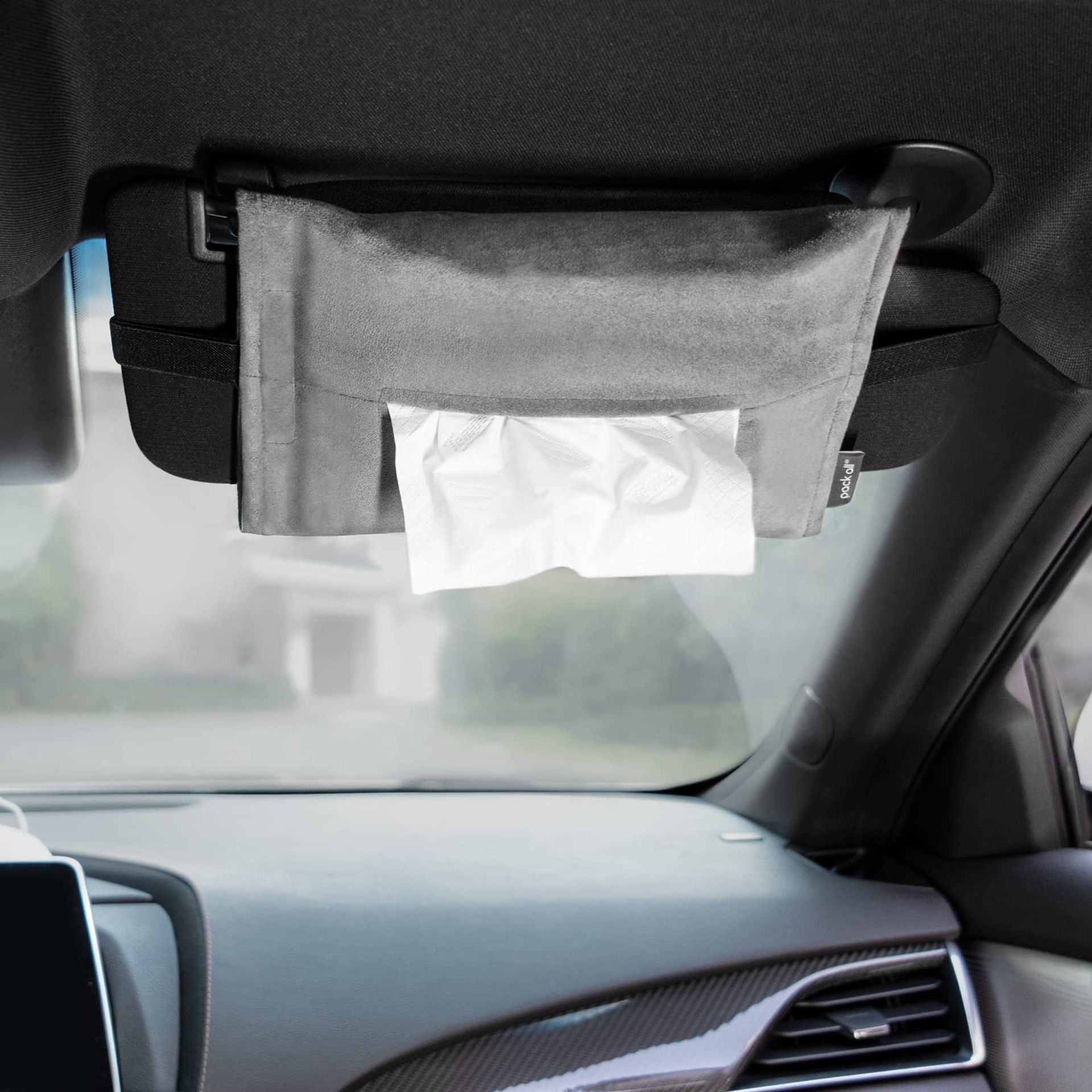 Car Tissue Holder Premium Suede Sun Visor Napkin & Mask Dispenser for Vehicle Accessories - Grey