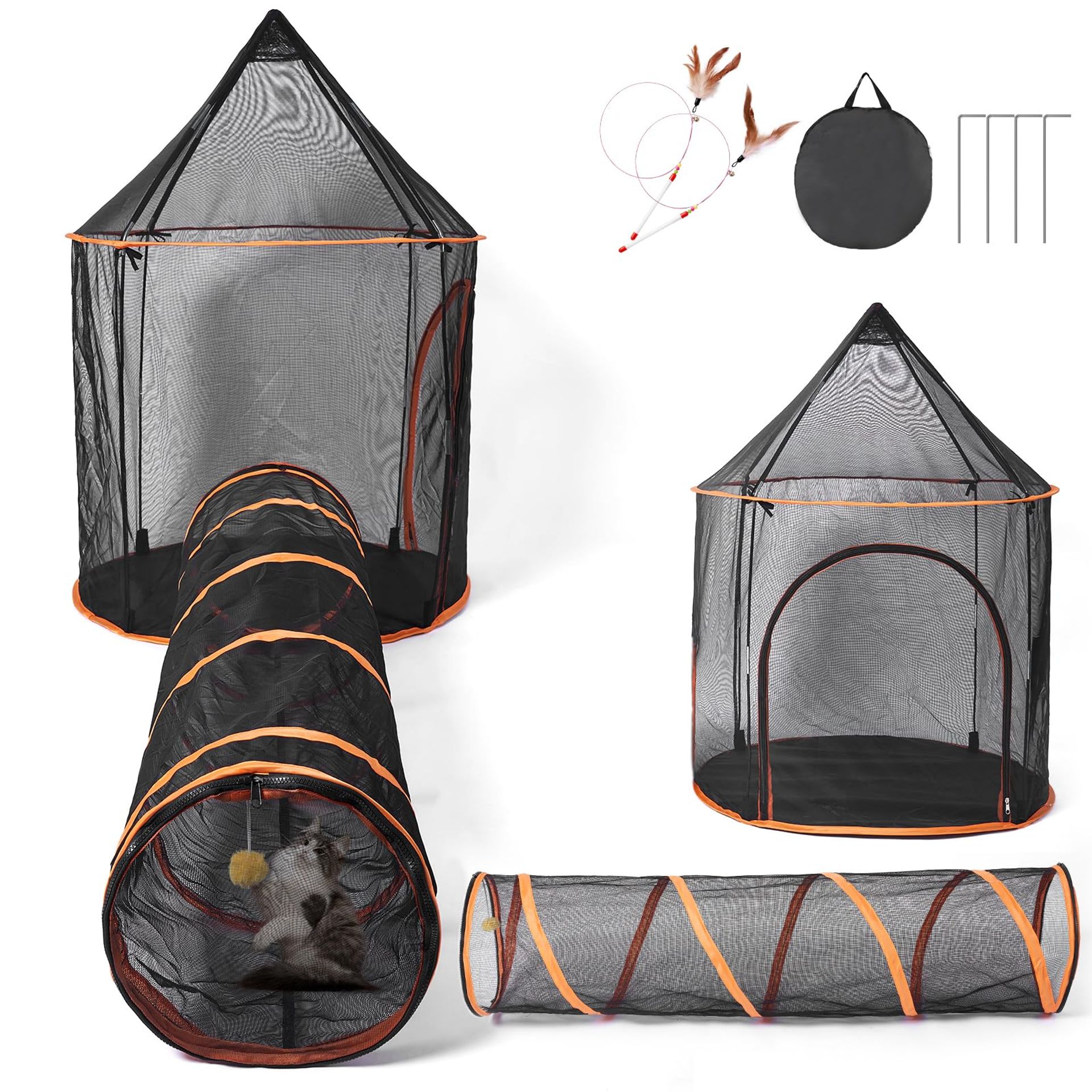 Cat Outdoor Tunnel Enclosure Large Play Tent with Tunnel Attachments for Cats, Kittens, Rabbits and Small Pets - Beige PET0410