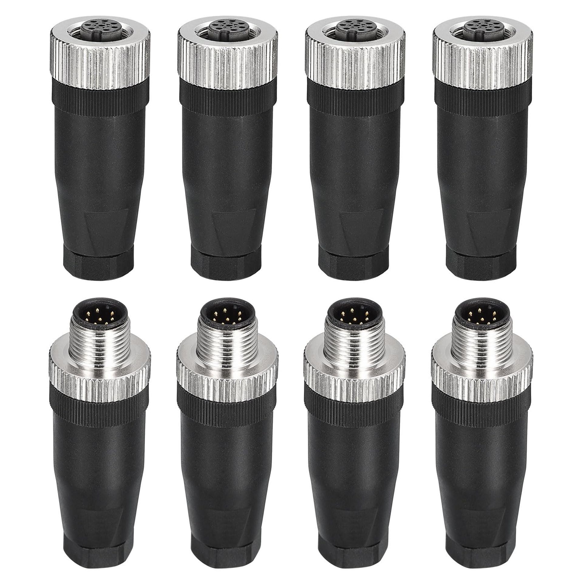 M12 8 Pin Waterproof Aviation Wire Connector Set, IP67 Male & Female Circular Connectors for Outdoor Networks & Instruments - 4 Pack
