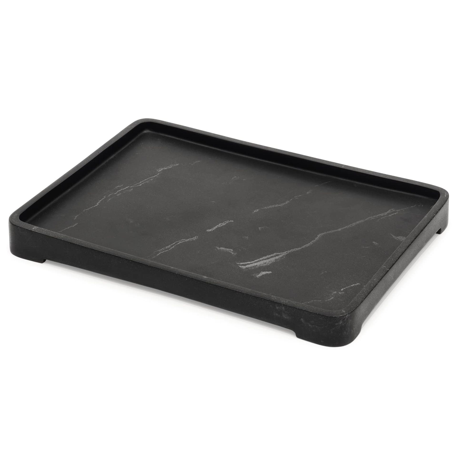 Bathroom Vanity Tray Rectangular Countertop Organiser for Soap, Perfume, Jewellery & Cosmetics - Black Marble S