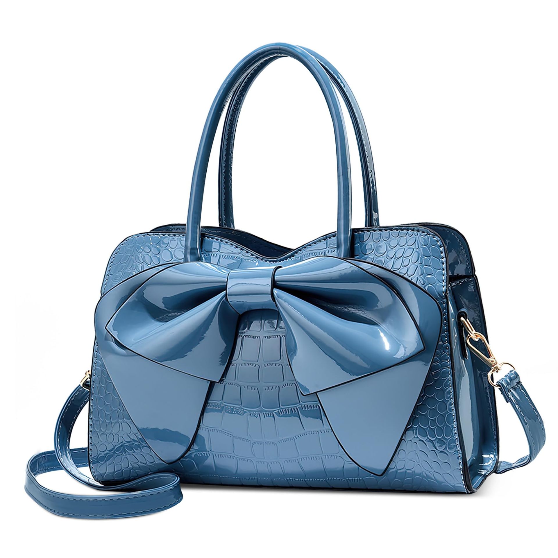 Women's Elegant Small Handbag Bow-Knot Top Handle Shoulder Tote Satchel - Blue L