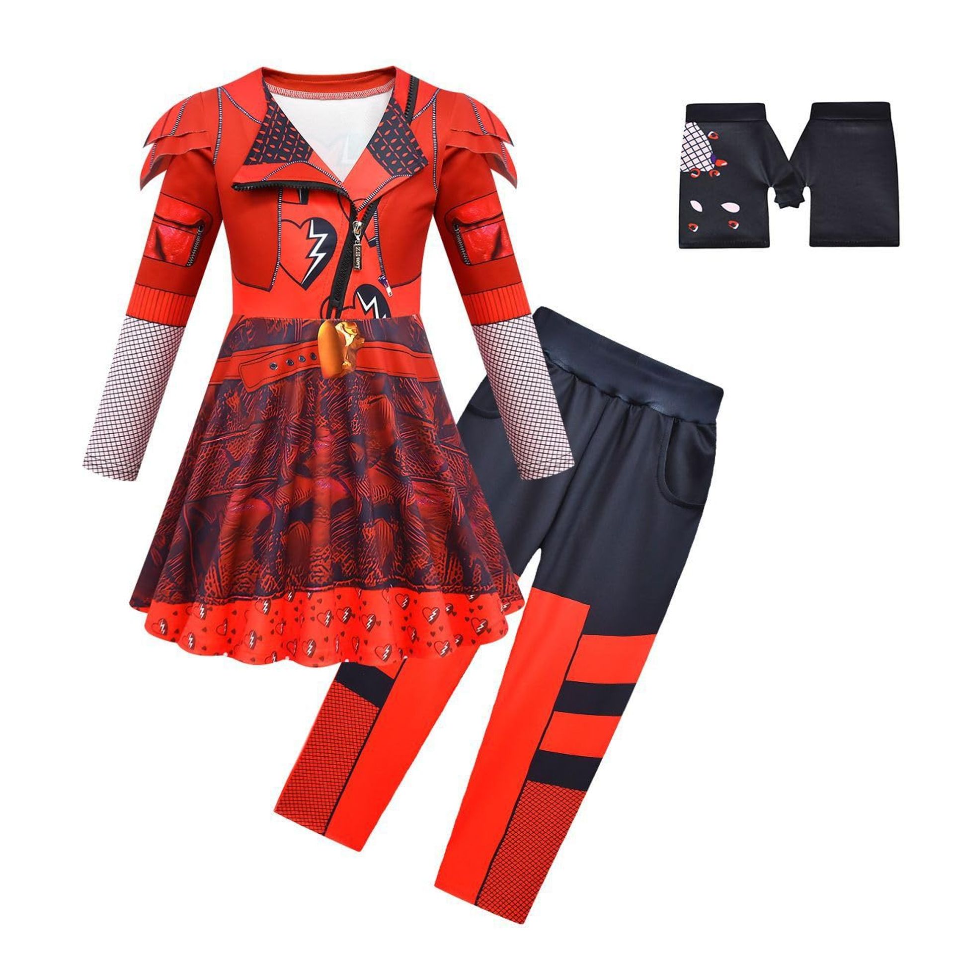 Girls Red Costume Dress Up Set 3-Piece Fancy Princess Long Sleeve Cosplay Outfit for Parties & Halloween - Red 3-4 Years