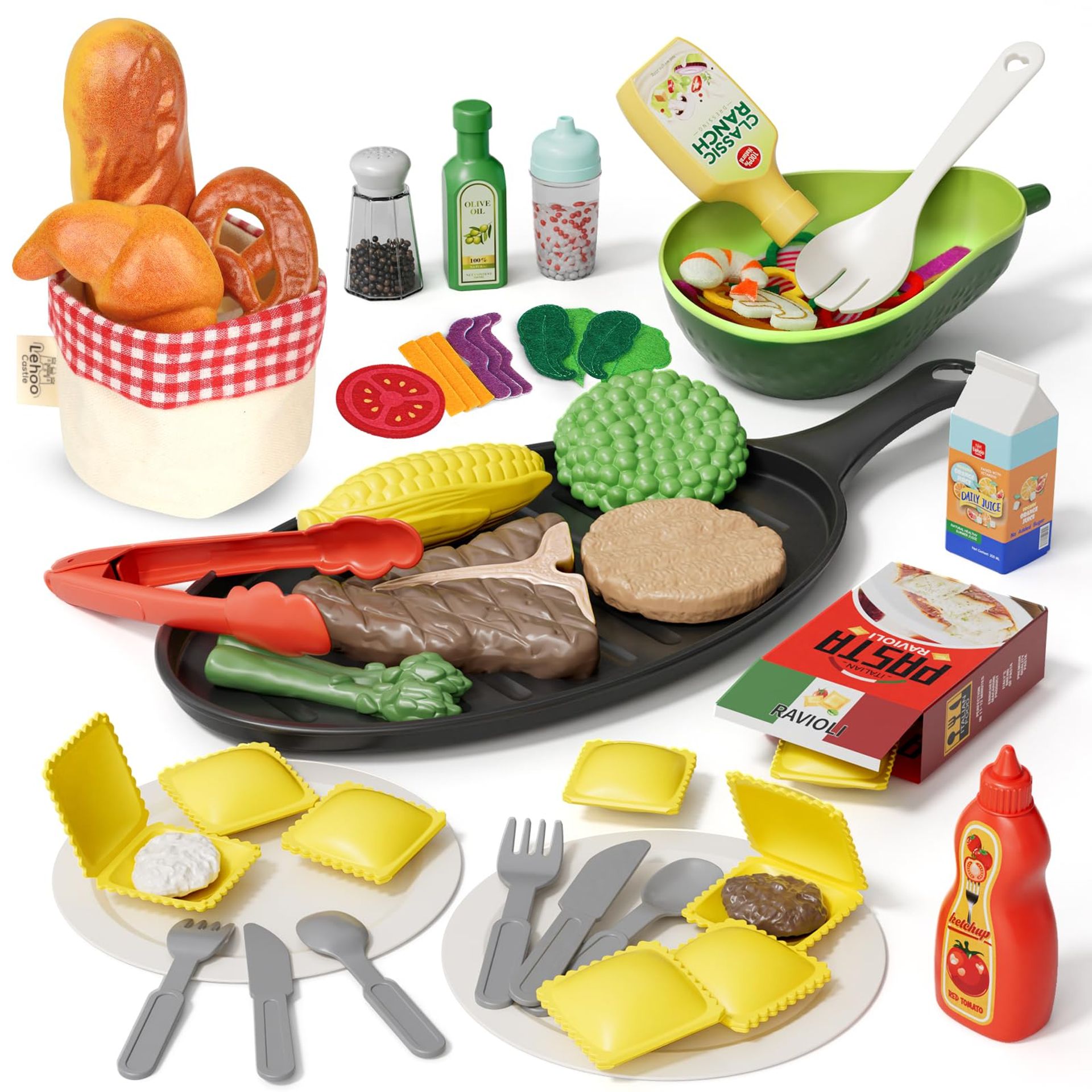 Lehoo Castle Kids Pretend Play Food Set - Educational Kitchen Toys for Boys & Girls 3+