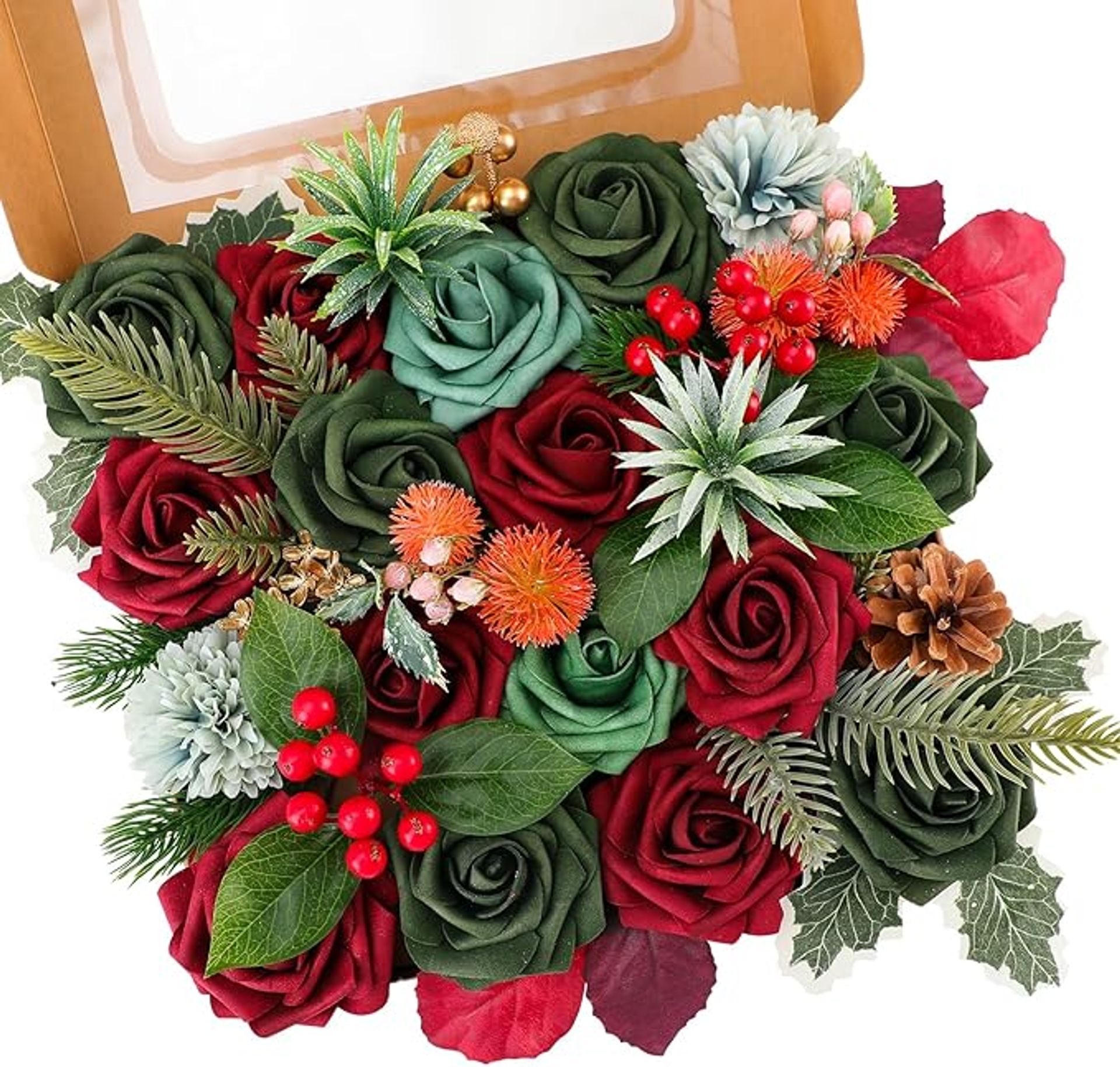 Poinsettia Artificial Christmas Flowers - Red Mix Roses for Weddings & Home Décor