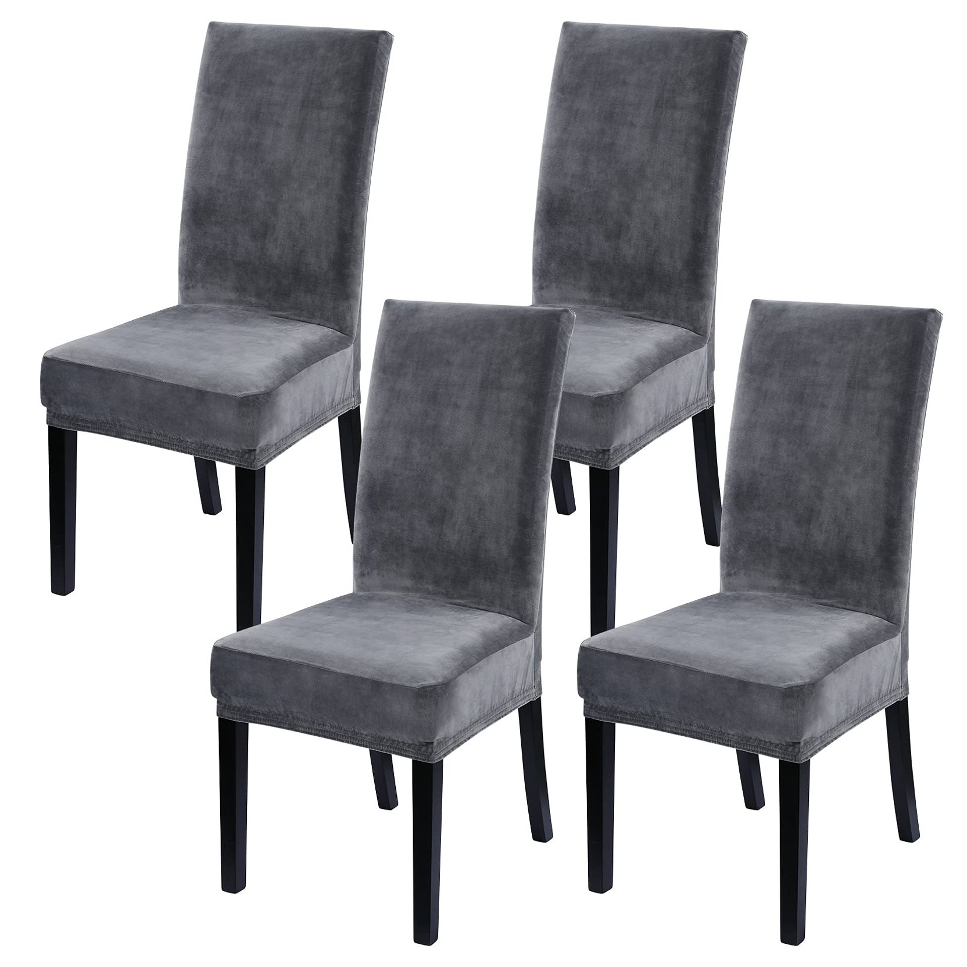Velvet Elastic Dining Chair Covers Set of 6 – Soft Washable Slipcovers for Weddings, Banquets & Home – Peacock Grey