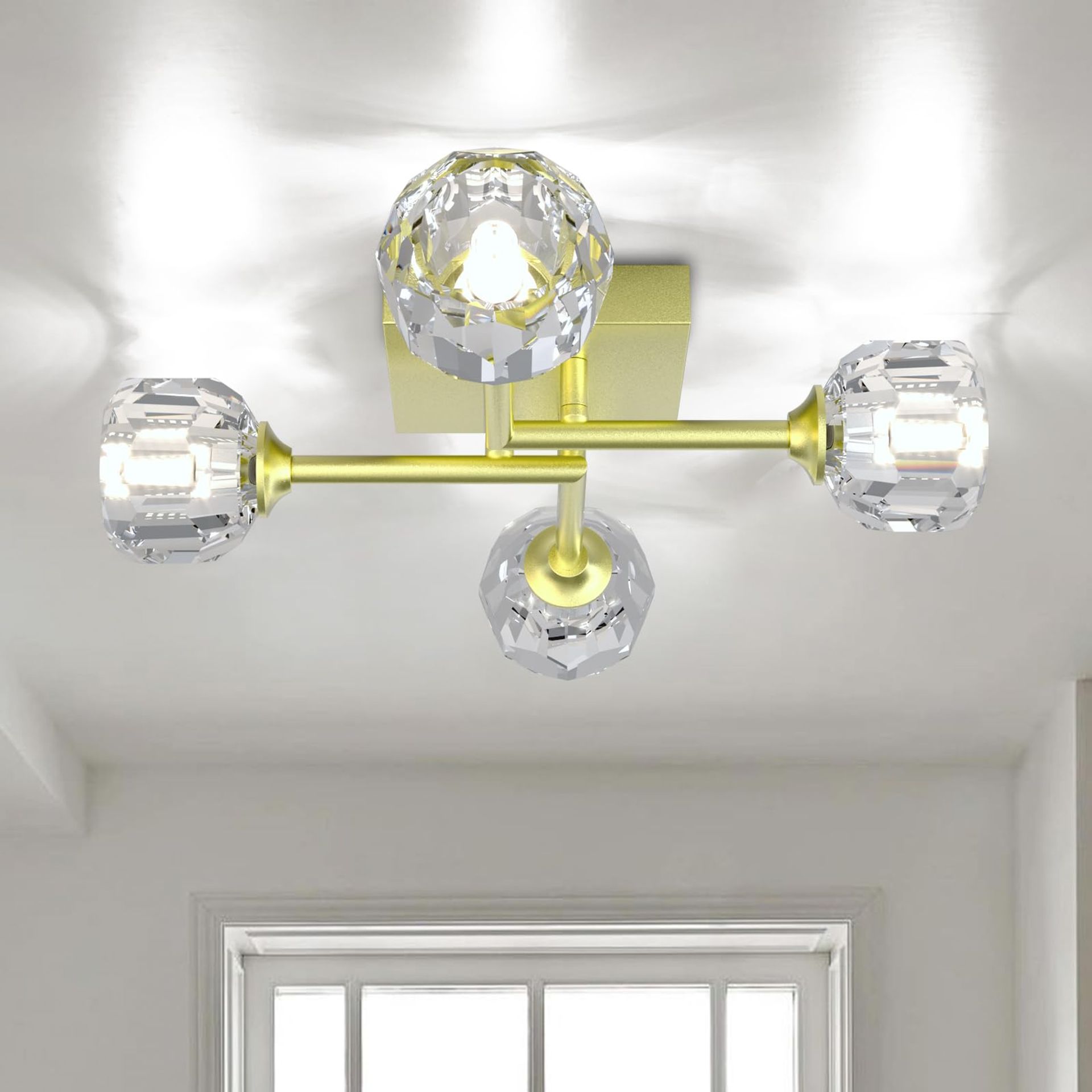 Vintage Sputnik Semi Flush Mount 4 Light Ceiling Chandelier with Round Crystal Shade for Kitchen, Bedroom, Living Room - Gold 156 Style