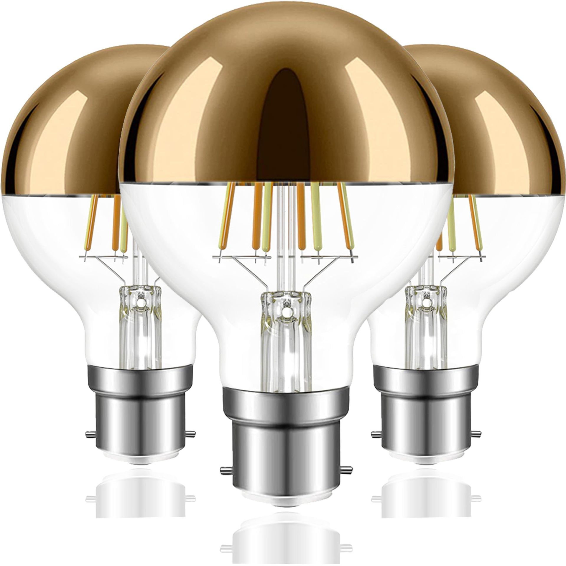 Half Chrome LED Light Bulbs 6W B22 Dimmable Vintage Edison Warm White 2700K Energy Saver No Flicker G80 - Golden 3pcs