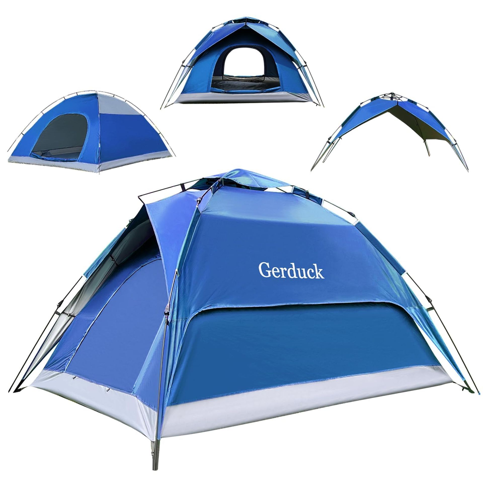 3-in-1 Instant Pop Up Camping Tent Waterproof Dome Family Shelter for 4 Person Outdoor Hiking Travel - Blue 4 Person