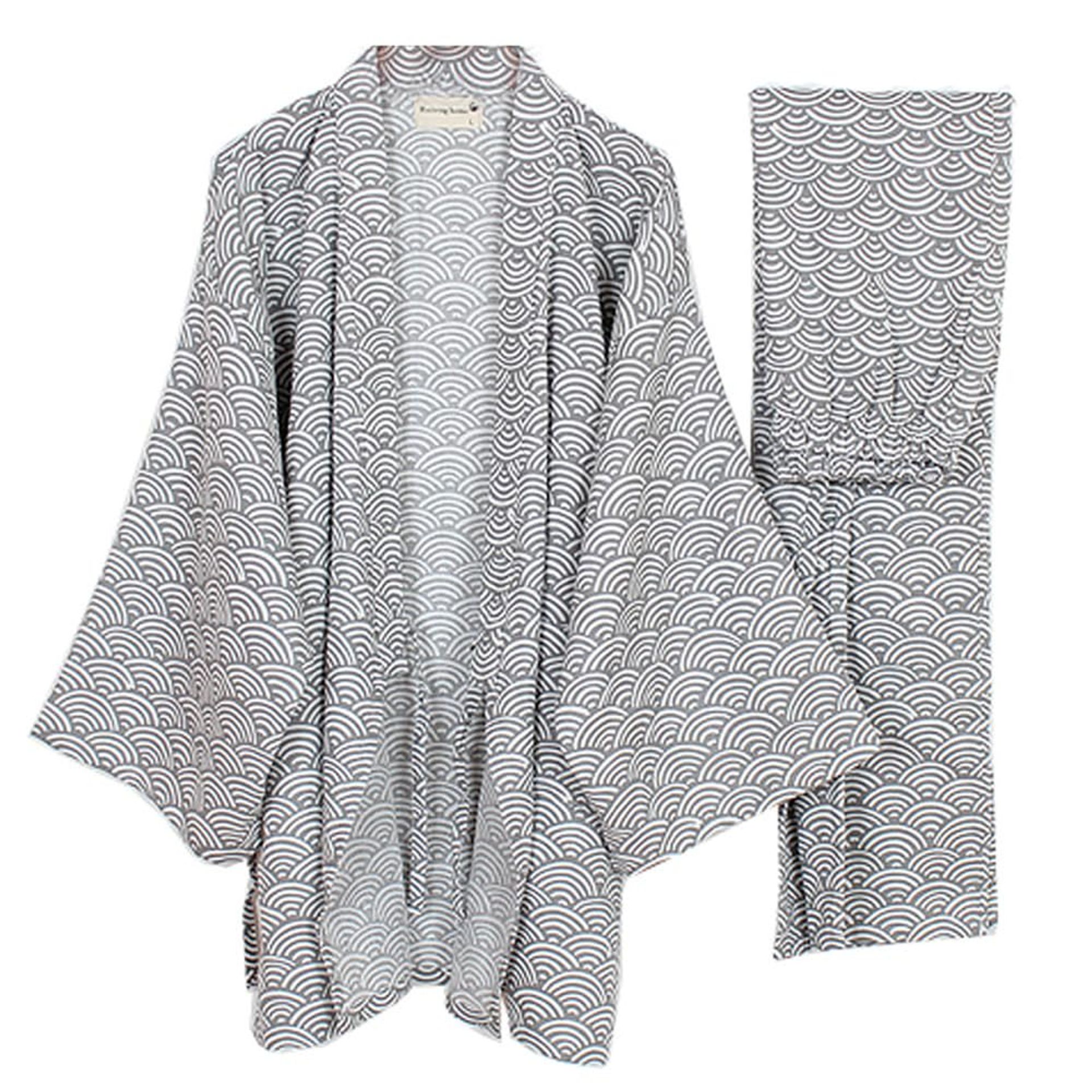 Men's Japanese Yukata Kimono Lightweight Cotton Jinbei Loungewear - Grey277m M