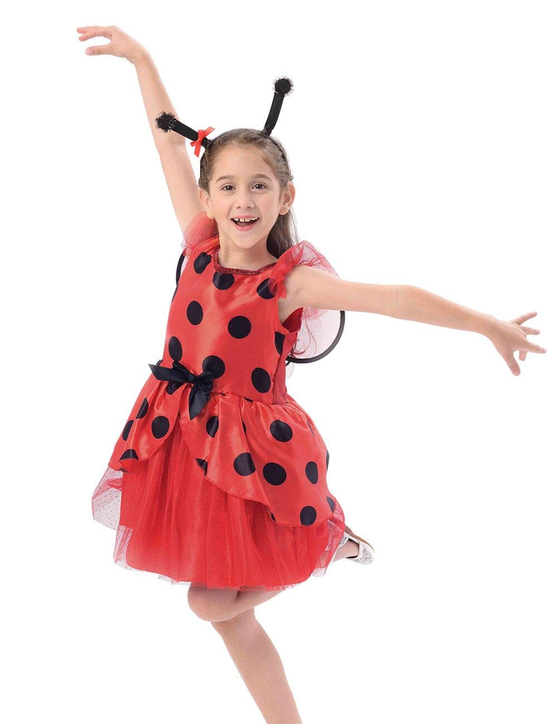 Kids Ladybird Fancy Dress Costume with Tutu Skirt, Wings and Antenna Headband - Sleeveless 4-6 Years