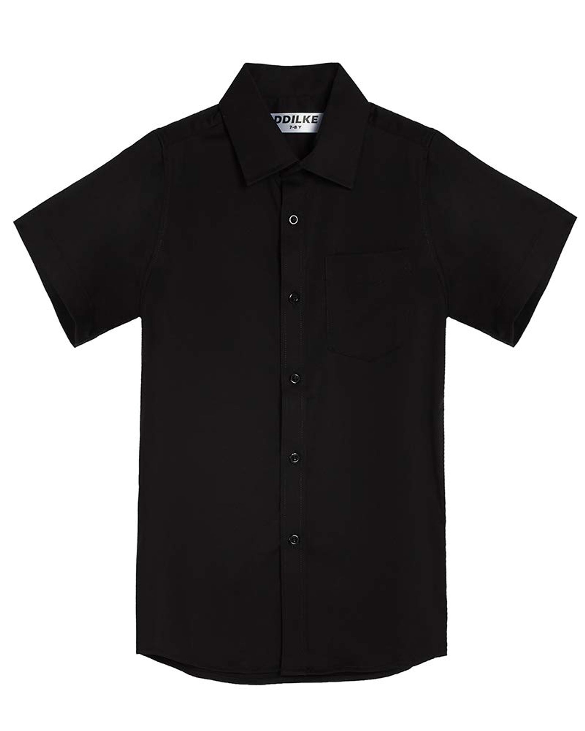 Boys' Short Sleeve School Shirt Regular Fit with Chest Pocket and Pleated Back - Black 5-6 Years