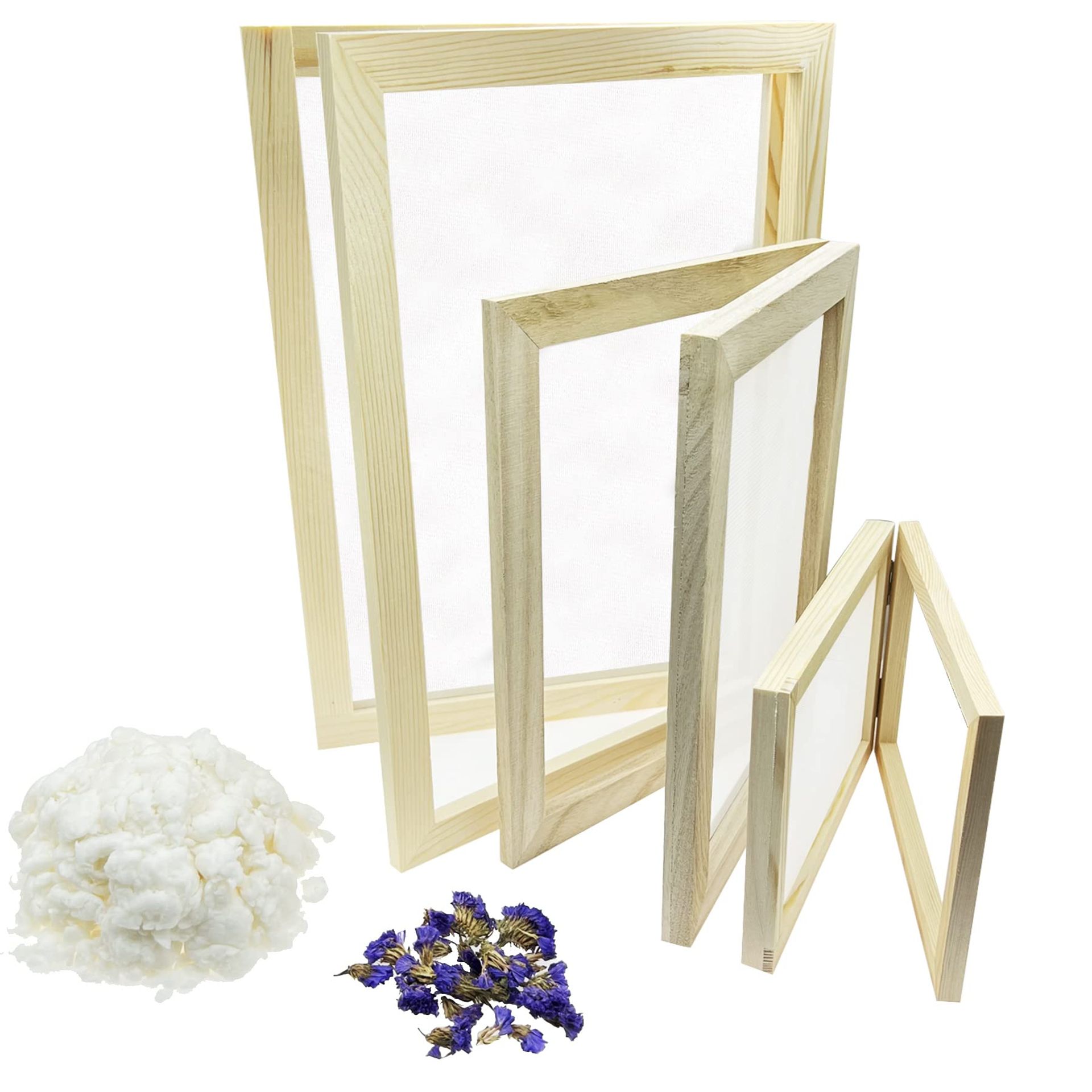 DIY Papermaking Kit with 3 Wooden Screen Frames, Paper Pulp & Dried Flowers for Crafts - Style 5 3 Sizes