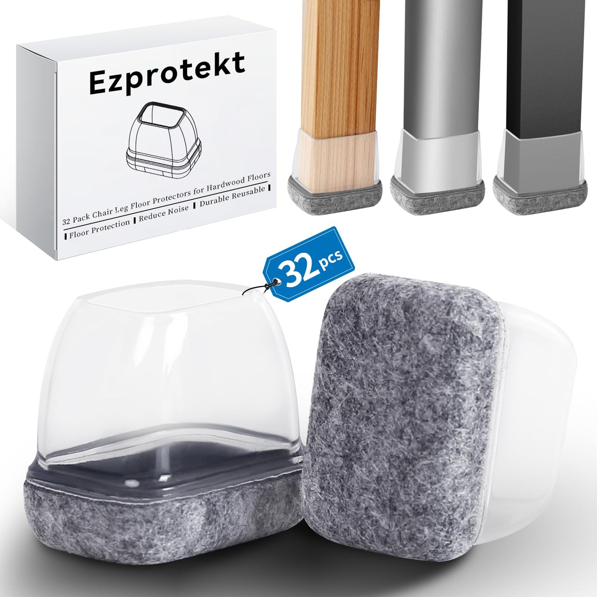 Silicone Chair Leg Floor Protectors - 32 Pcs, Fits 0.75-1 Inch, Prevents Scratches on Hardwood Floors