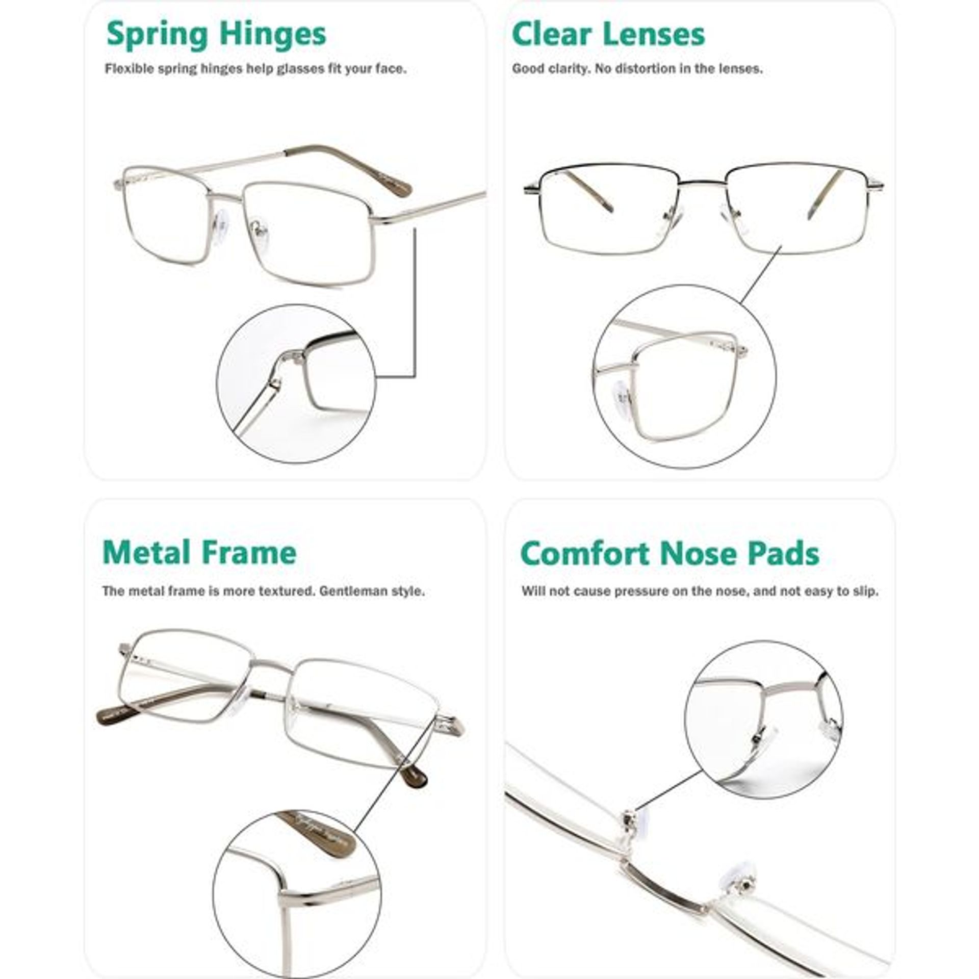 Eyekepper 5-Pack Spring Hinges Round Retro Reading Glasses Inc Sunshine Readers 0.75