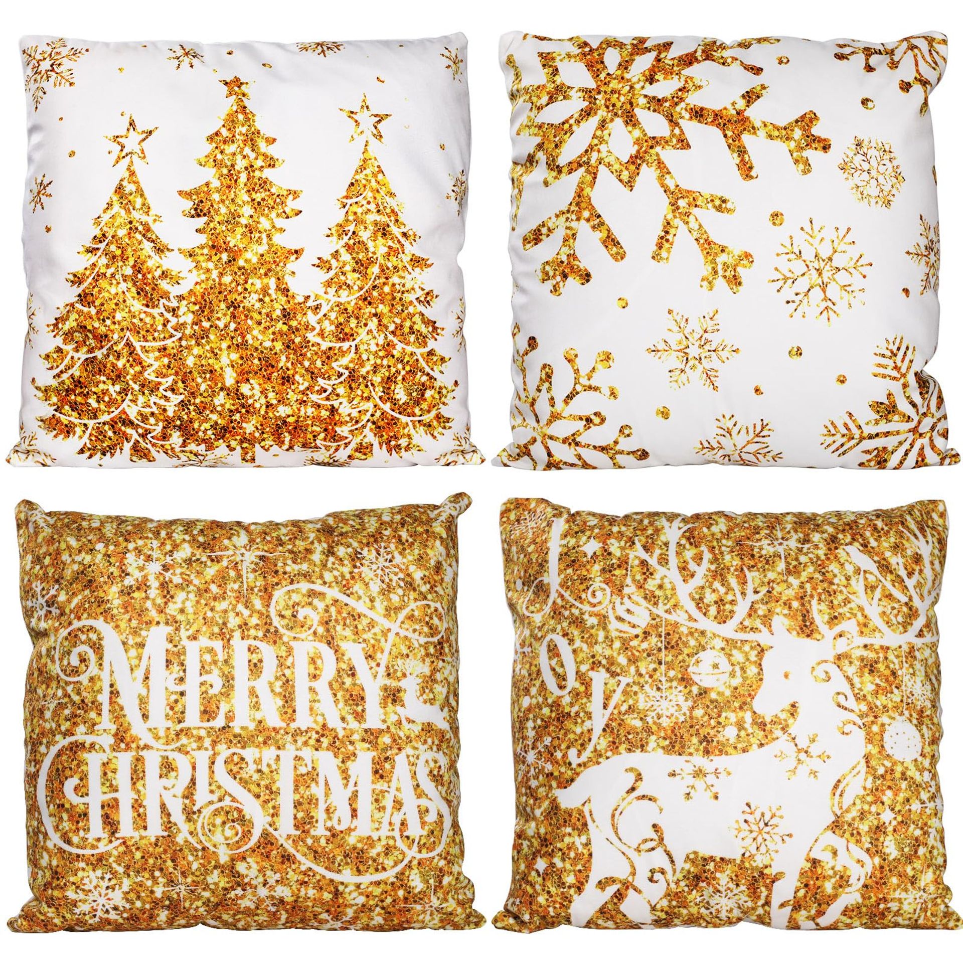 Festive Hianjoo Christmas Cushion Covers 45x45cm, 4PCS Snowflake Santa Pillowcases for Home Decor