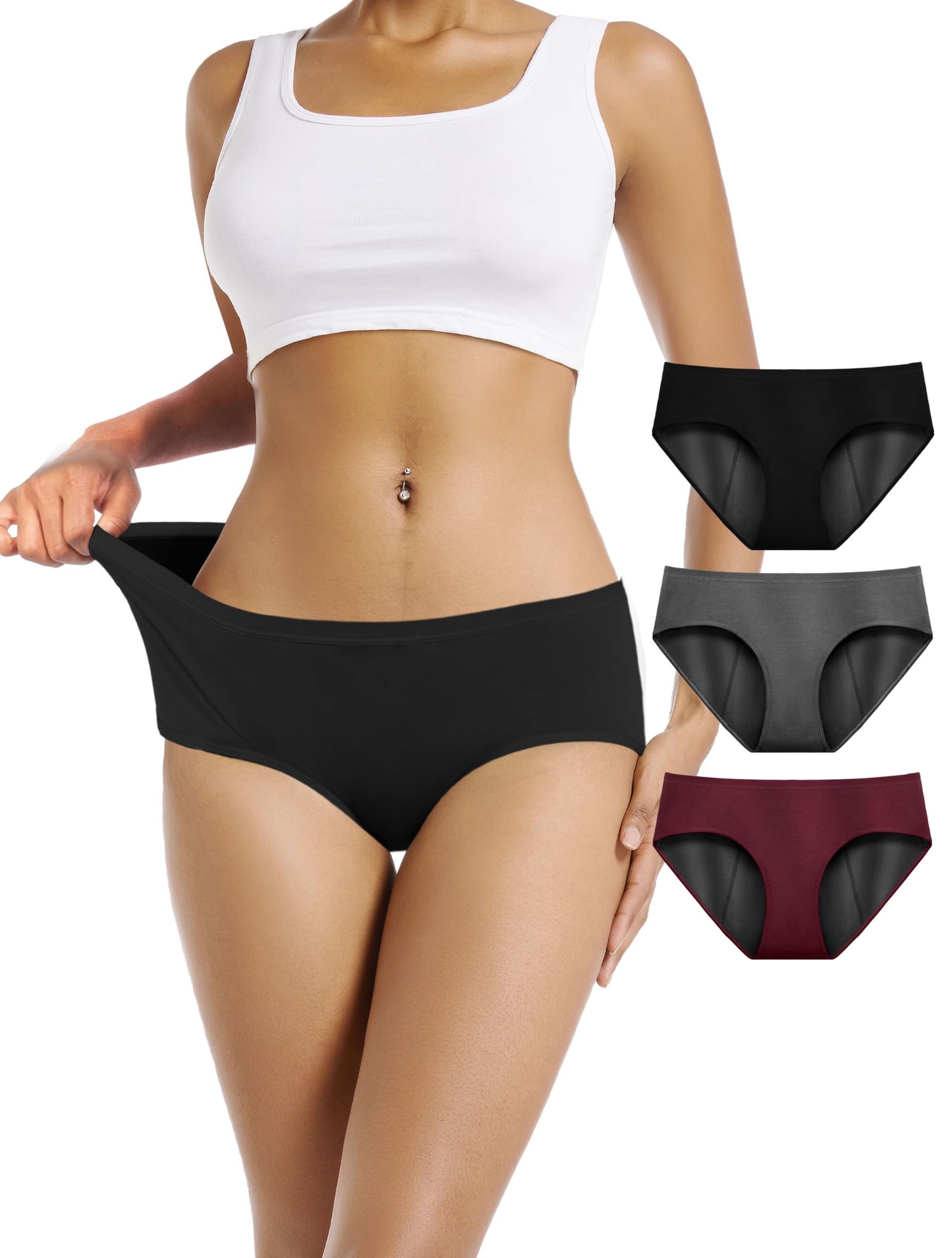 Period Pants for Heavy Flow – Soft, Absorbent Leak-Proof Maternity & Incontinence Knickers (XL, Black/Burgundy/Grey)