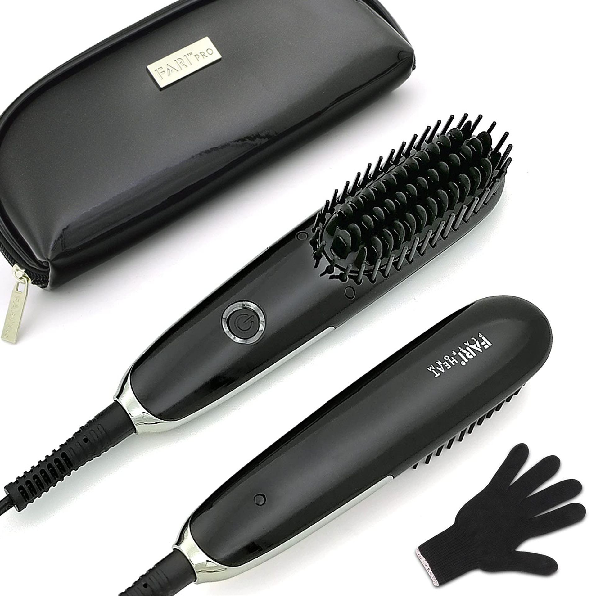 Mini Hair Straightening Brush Dual Voltage Ionic Hot Comb with Travel Pouch - Black Travel Size