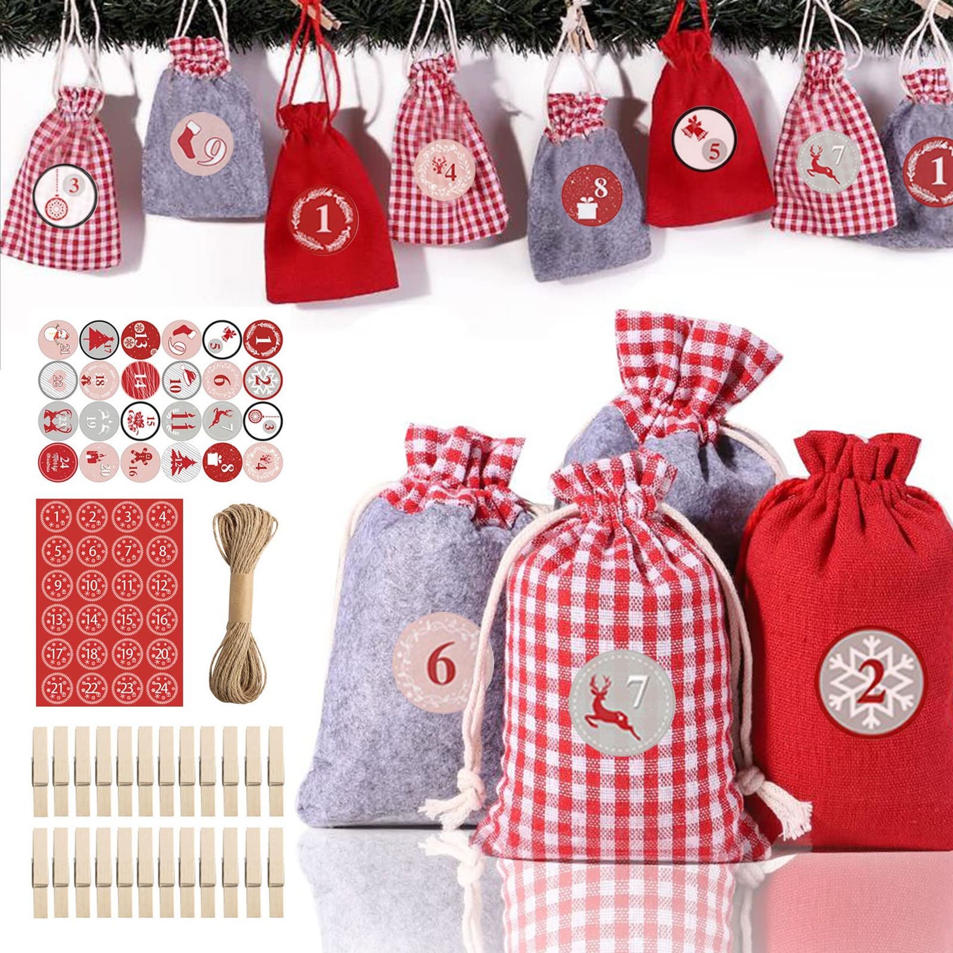 2025 DIY Christmas Advent Calendar Kit - Create Your Countdown with Burlap Bags & Decor