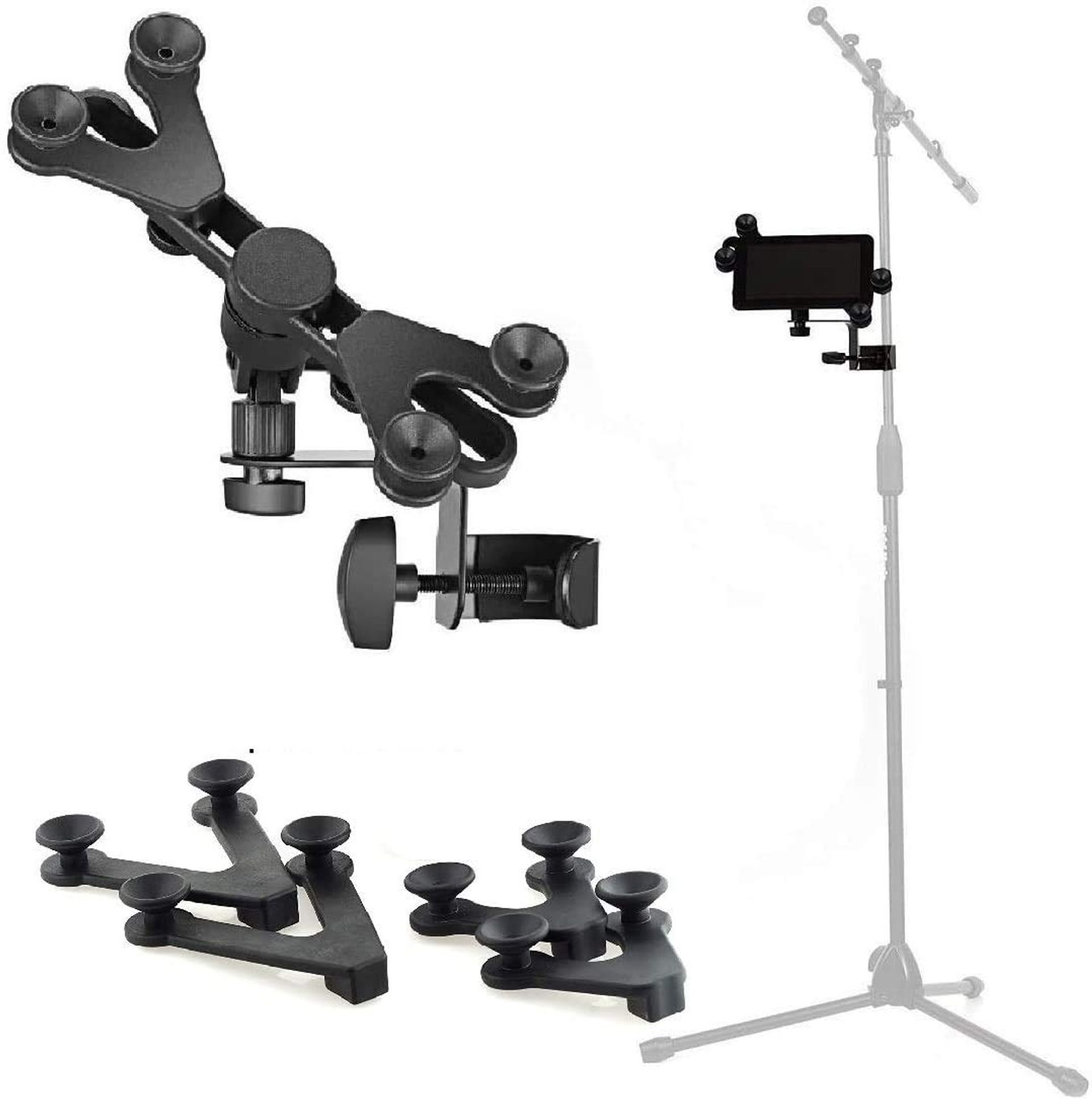 Microphone and Music Stand Tablet/Smartphone Holder Adjustable Mount for 6–15 Inch Devices 2 Pack - Black