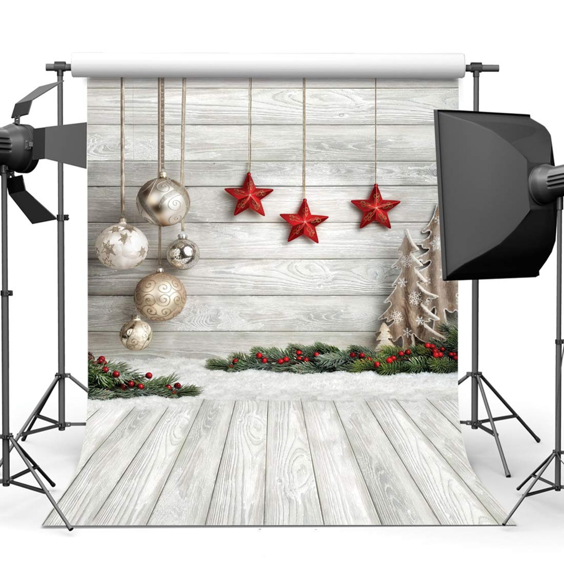 Christmas Photography Backdrop White Wood Snowflake Design for Studio, Party & Holiday Photos - White 6x9FT