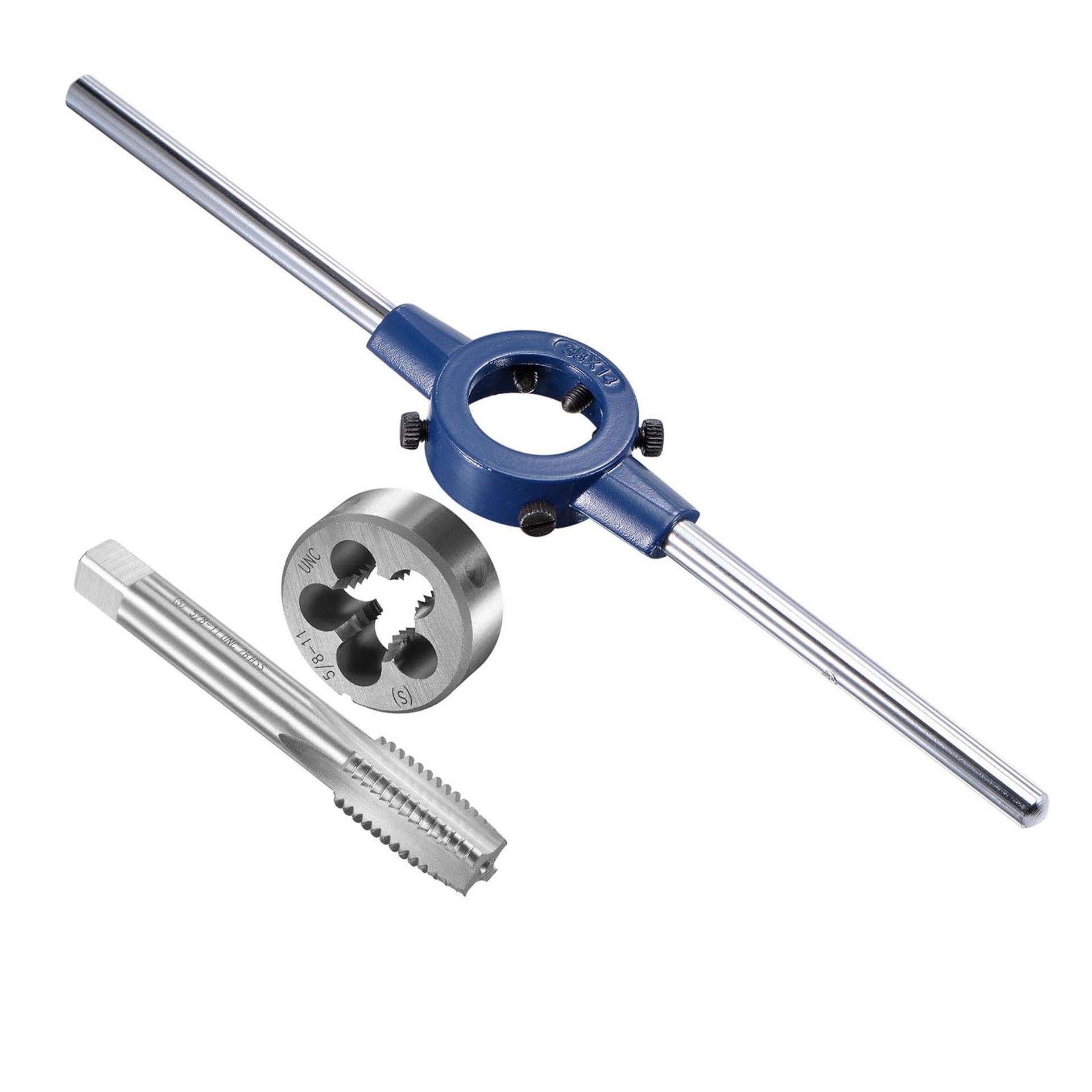 Tap and Die Stock Handle Set with Wrench Tool Kit High Speed Steel Thread Repair - Silver 5/8-11 UNC