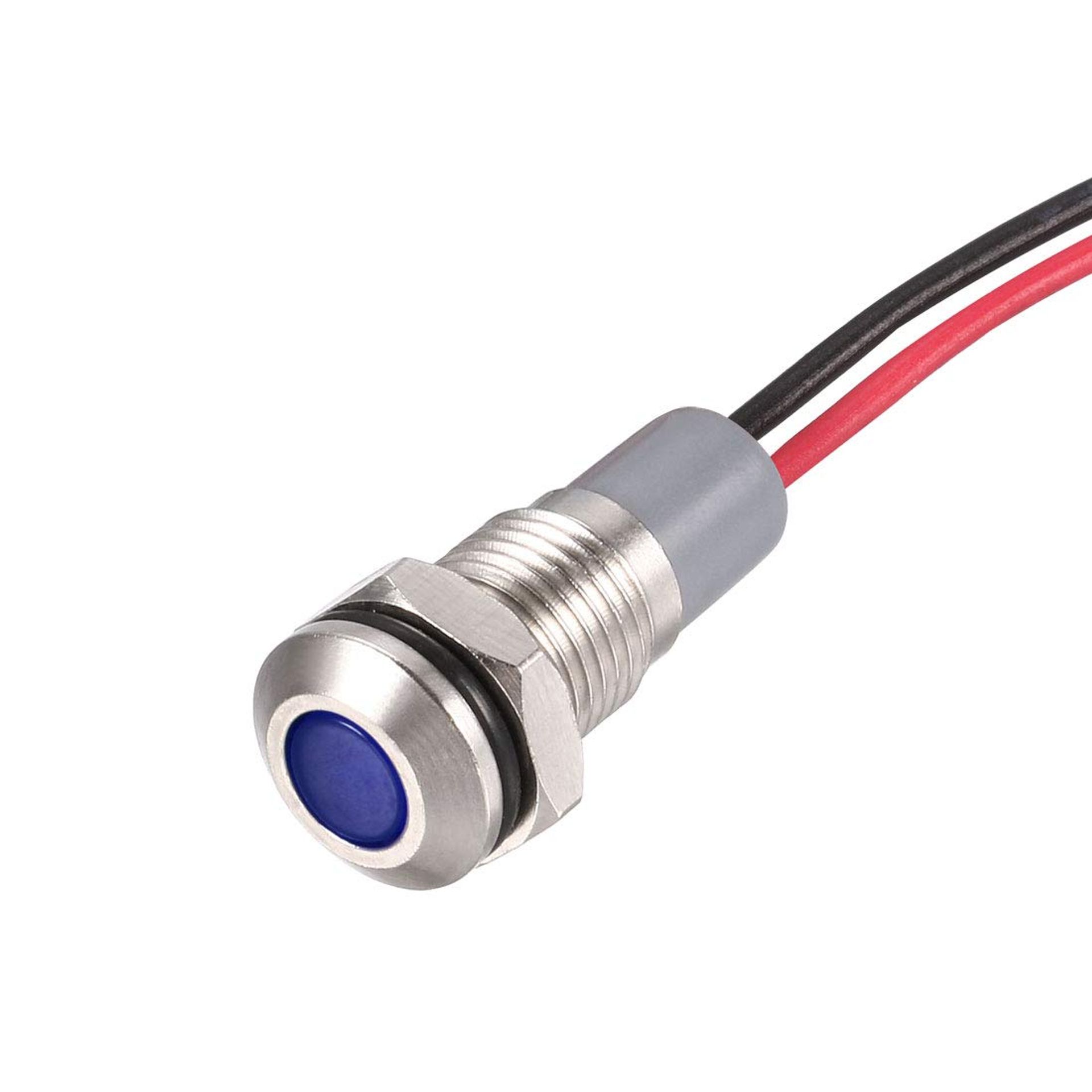 Blue LED Signal Indicator Lights 12V-24V 8mm Metal Shell - 5 Pack