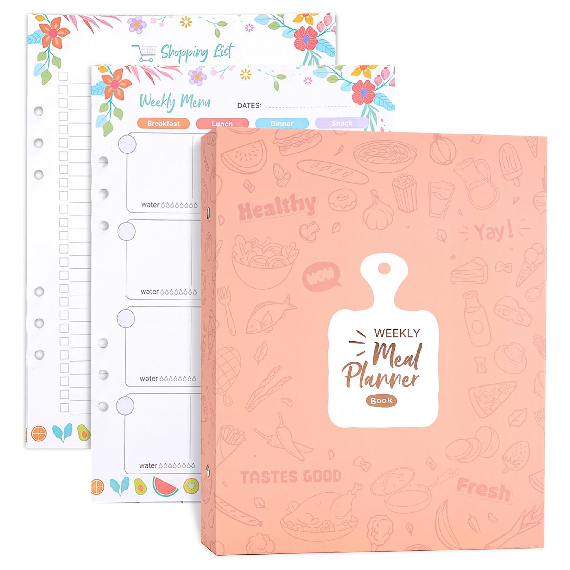 Meal Planner Large 6 Ring 324 Pages A4 Kit To Write Your Weekly Meal Planner,Meal Planner And Shopping List,Personalised Food Planner Comes With Food Stickers,Cooking Gifts For Women(Orange)