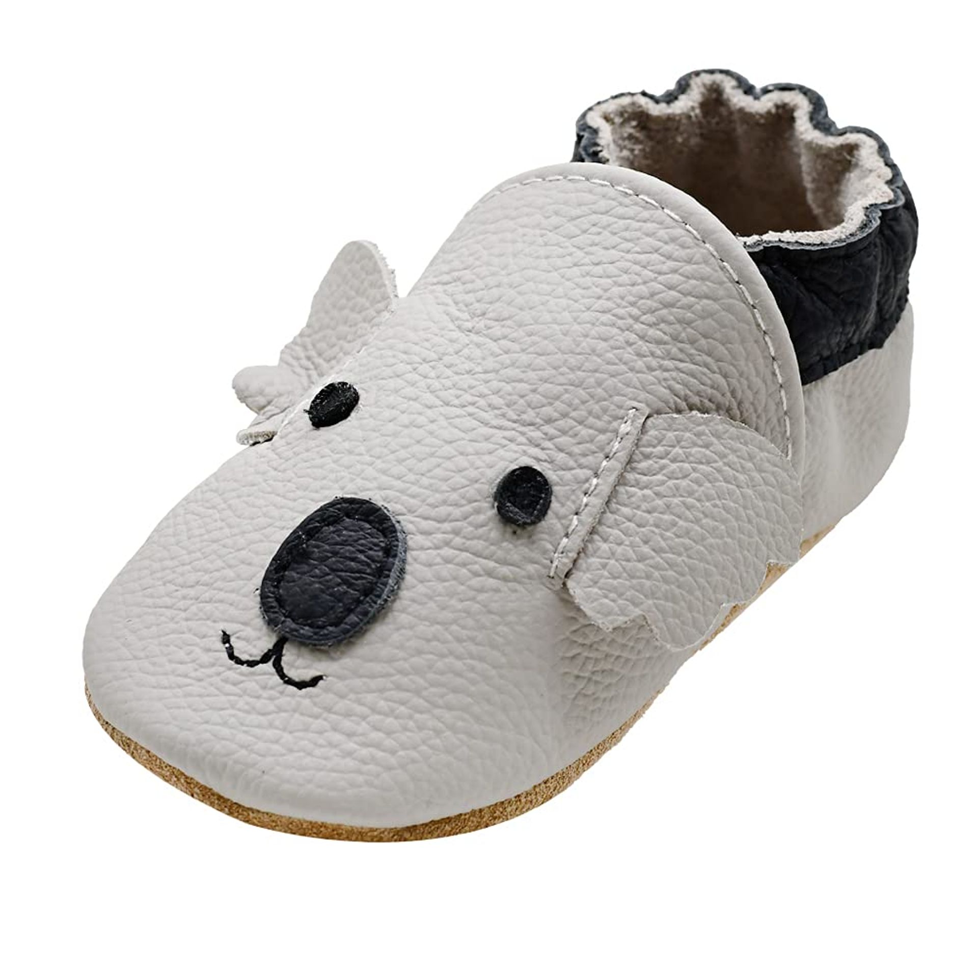 Soft Leather Baby Moccasins Non-Slip Sole Comfortable Walking Shoes - Grey Koala 6-12 Months