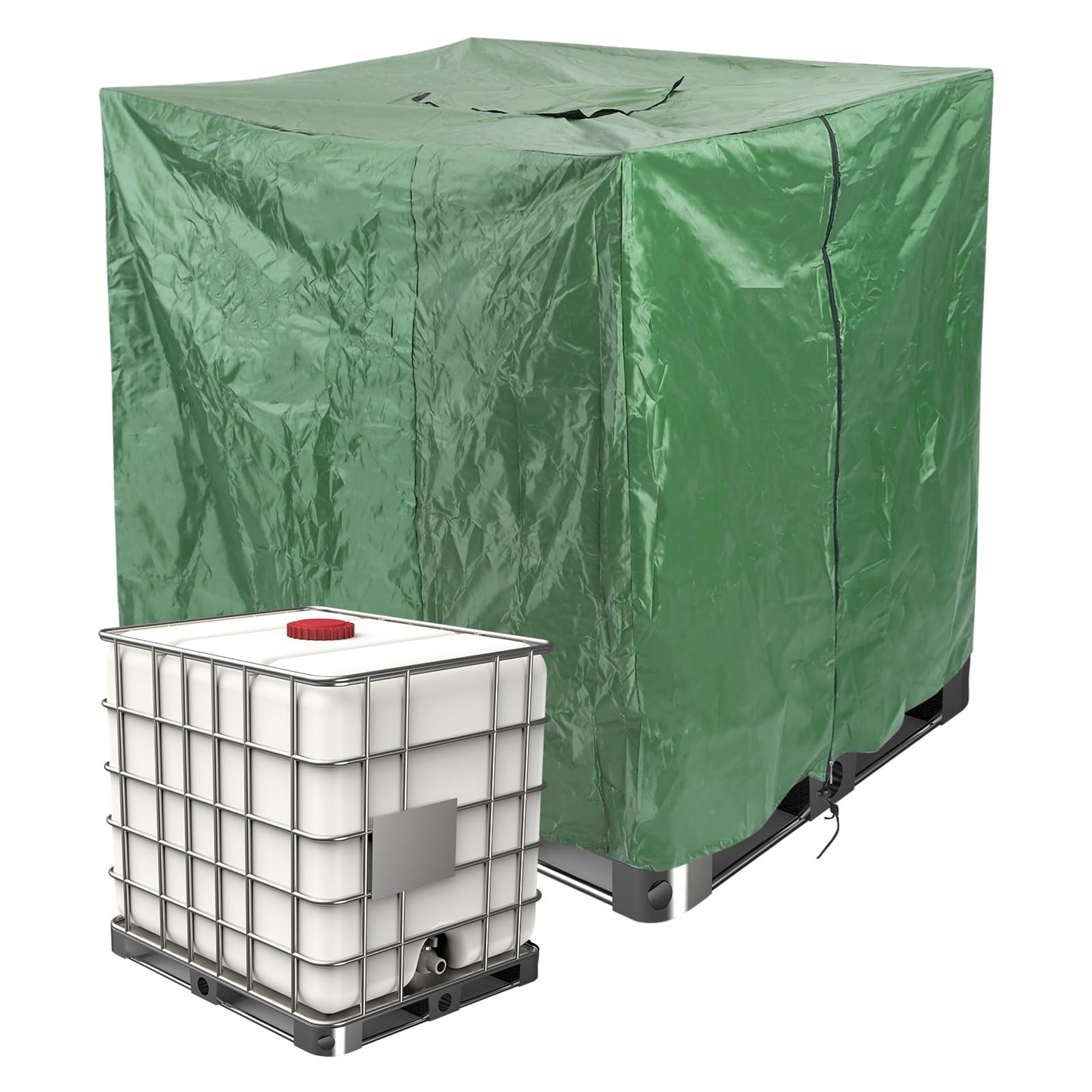 Waterproof IBC Tote Cover 47x39x46in for 275 Gallon Garden Rain Water Tank, Oxford Cloth, Green