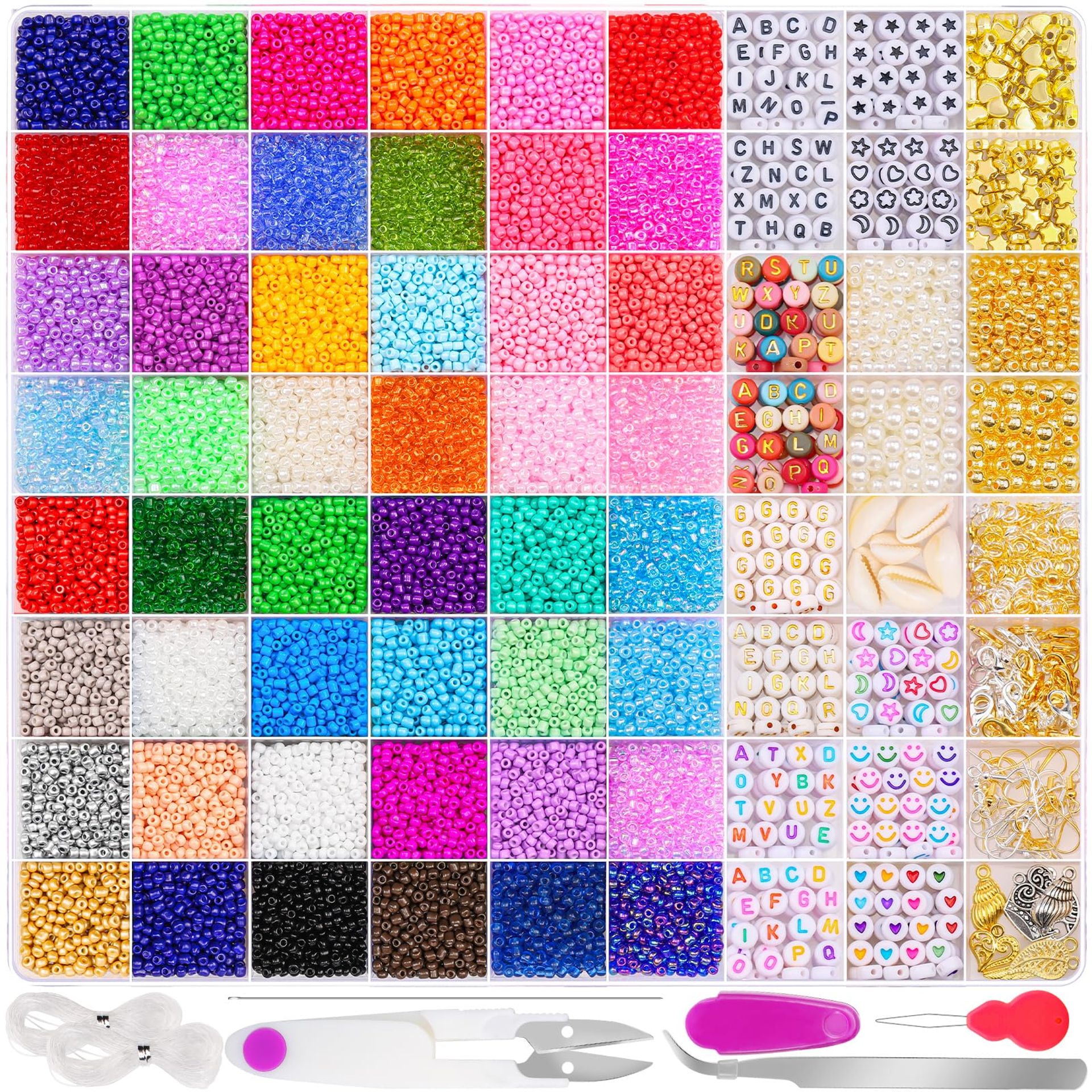 20000pcs 48 Colours Glass Seed Beads Kit for Jewellery Making - DIY Bracelets & Necklaces - Valentines