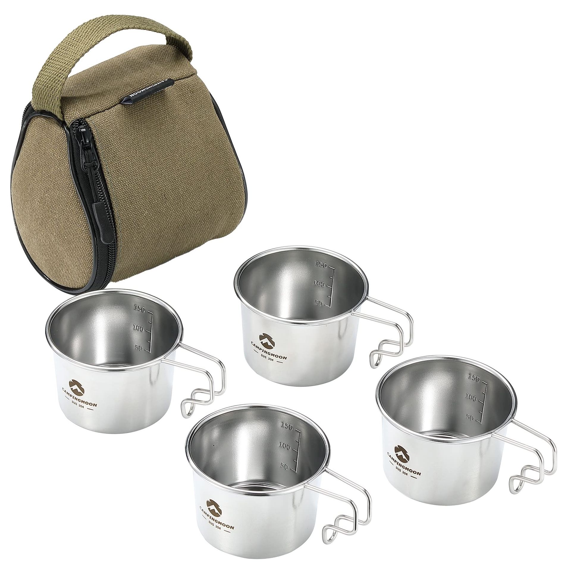 Stainless Steel Camping Coffee Mugs Set 160ml with Storage Bag 4pcs - Silver S-180