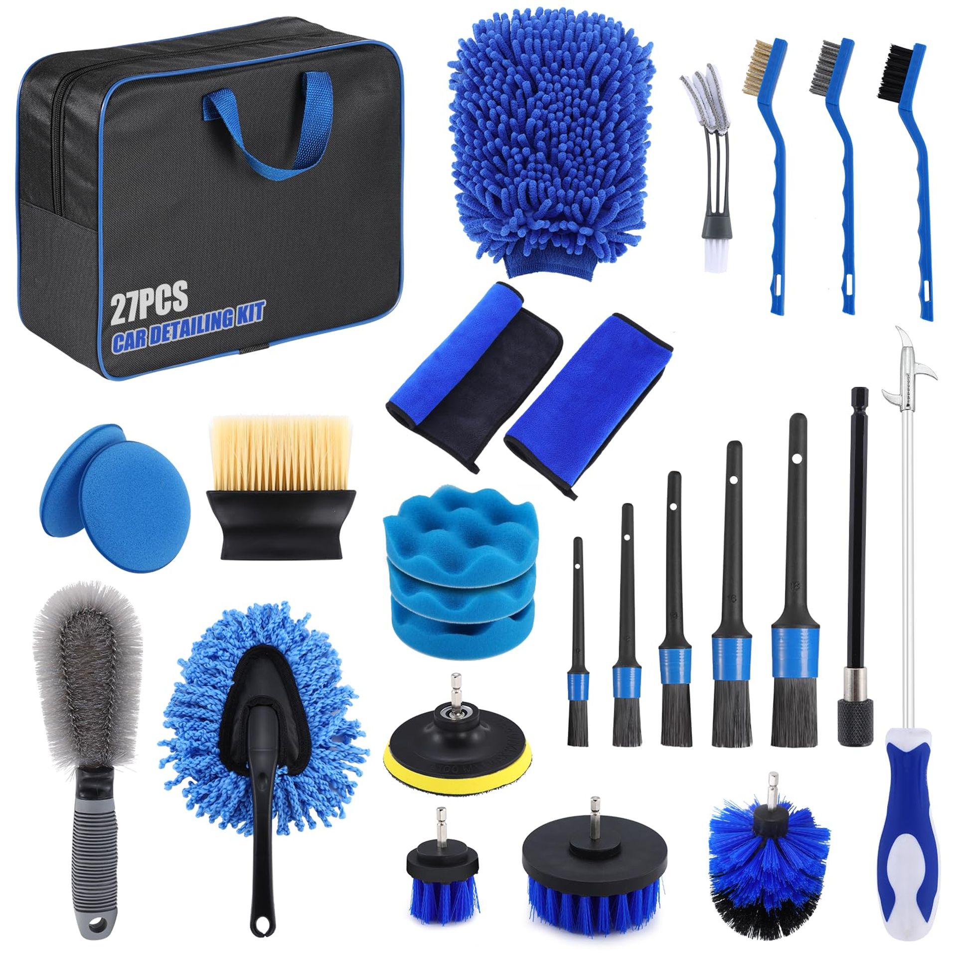 Car Cleaning Kit 27 Piece Set with Brushes, Towels & Storage Bag for Interior & Exterior Detailing - Black 27Pcs