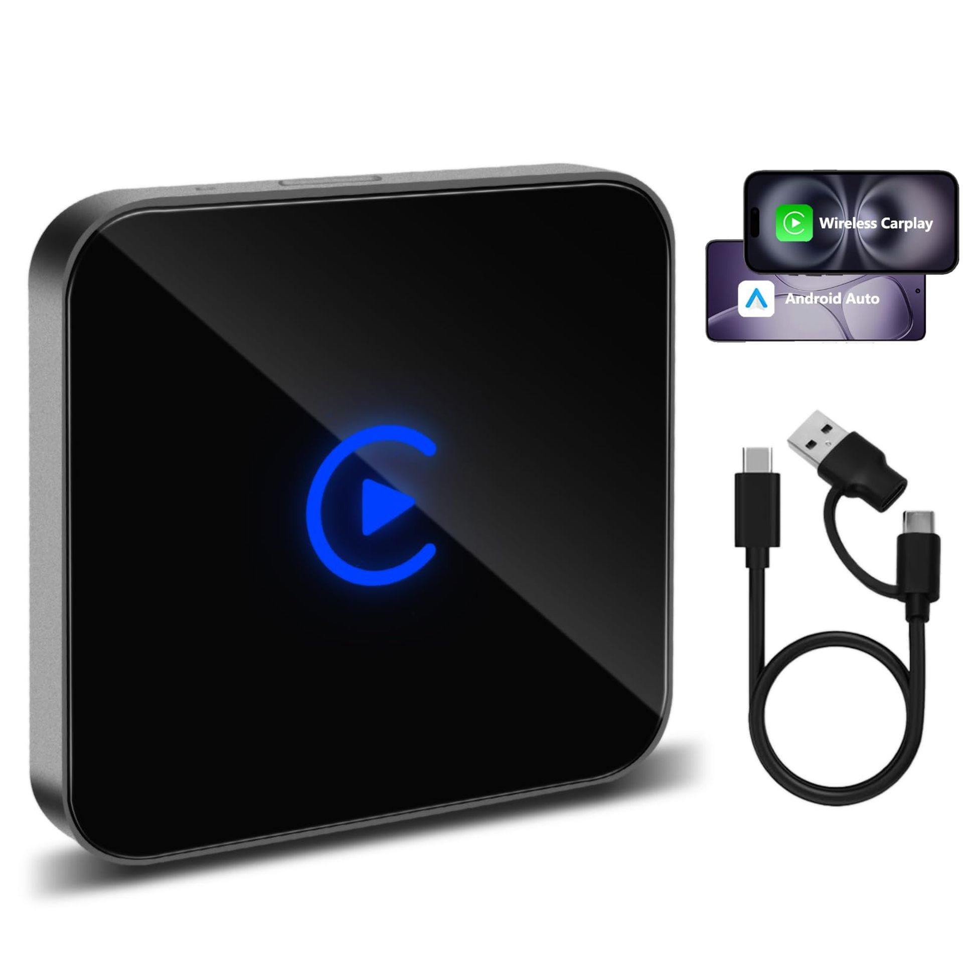 Wireless CarPlay & Android Auto Adapter 2025 Upgrade – 2-in-1 Plug & Play, Low Latency, Wired to Wireless Conversion