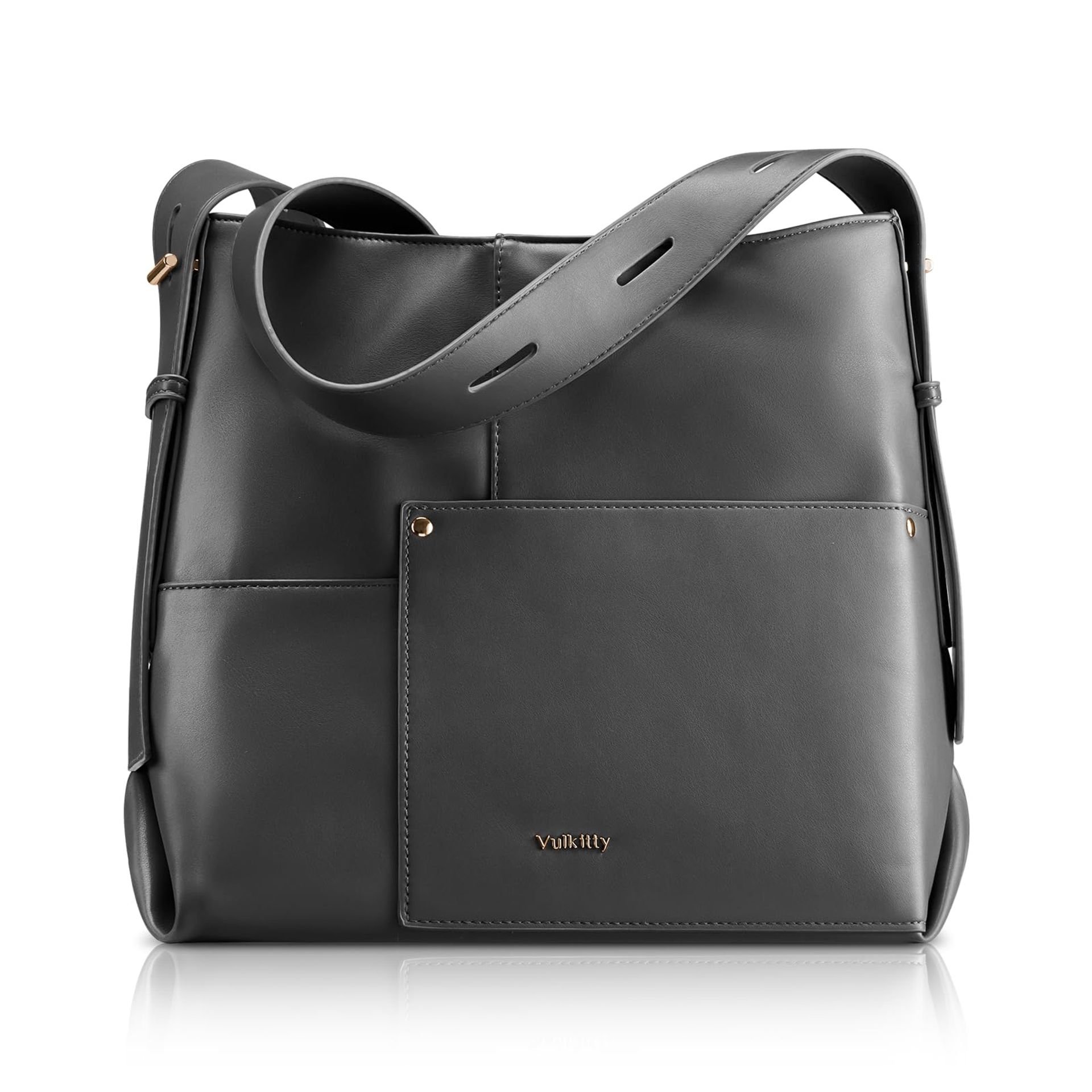 Women's Handbag Soft Vegan Leather Hobo Shoulder Tote with Adjustable Strap & Organised Compartments - Grey