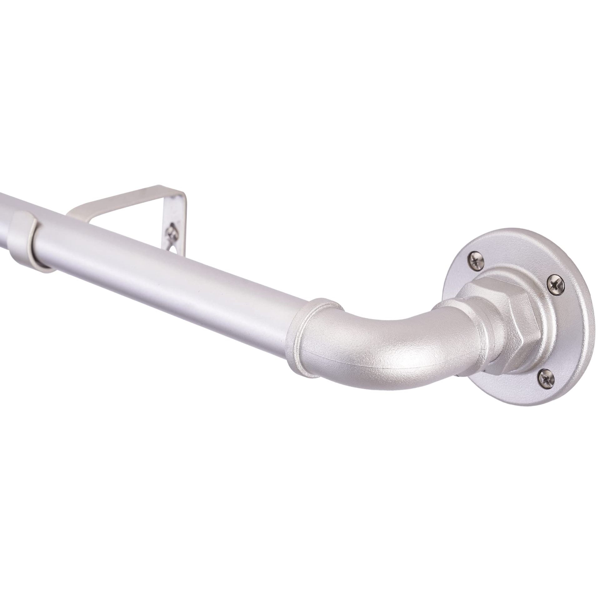 Adjustable Curtain Pole 76cm-320cm Silver 25mm Wrap Around Rod for Indoor/Outdoor Use