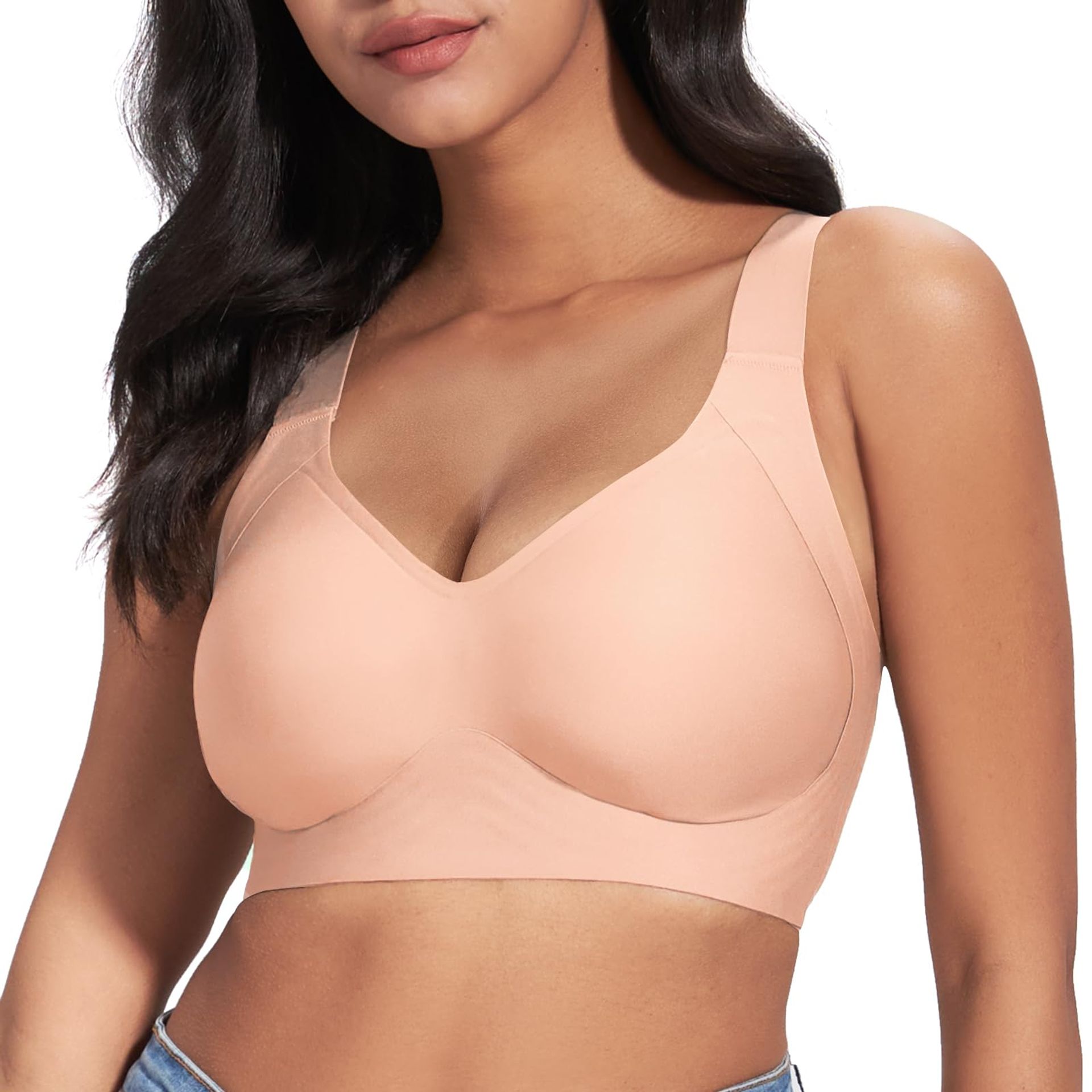 Women's Wireless Seamless Push Up Bra Full Coverage Comfort Bralette - Beige XXL