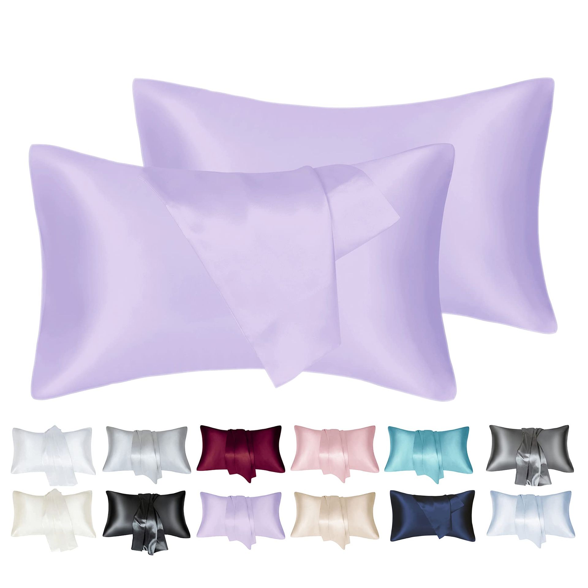 MisShow Satin Silk Pillowcases for Hair and Skin - Hypoallergenic Silk Pillow Cases 4 Pack with Envelope Closure - Ultrasoft Standard Size Lavender Silk Pillowcases (50 x 75 cm)