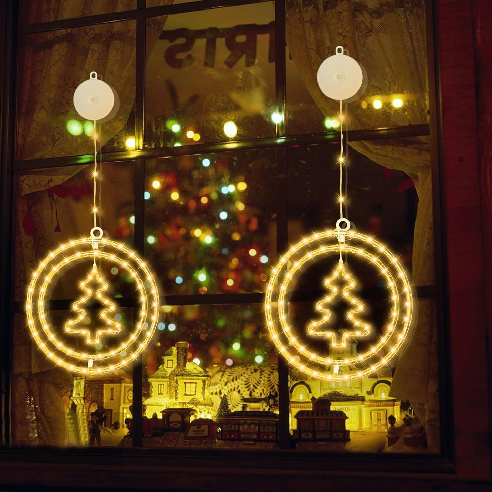 Warm White LED Hanging Christmas Tree Lights with Suction Cups - 2 Packs for Indoor & Party Décor