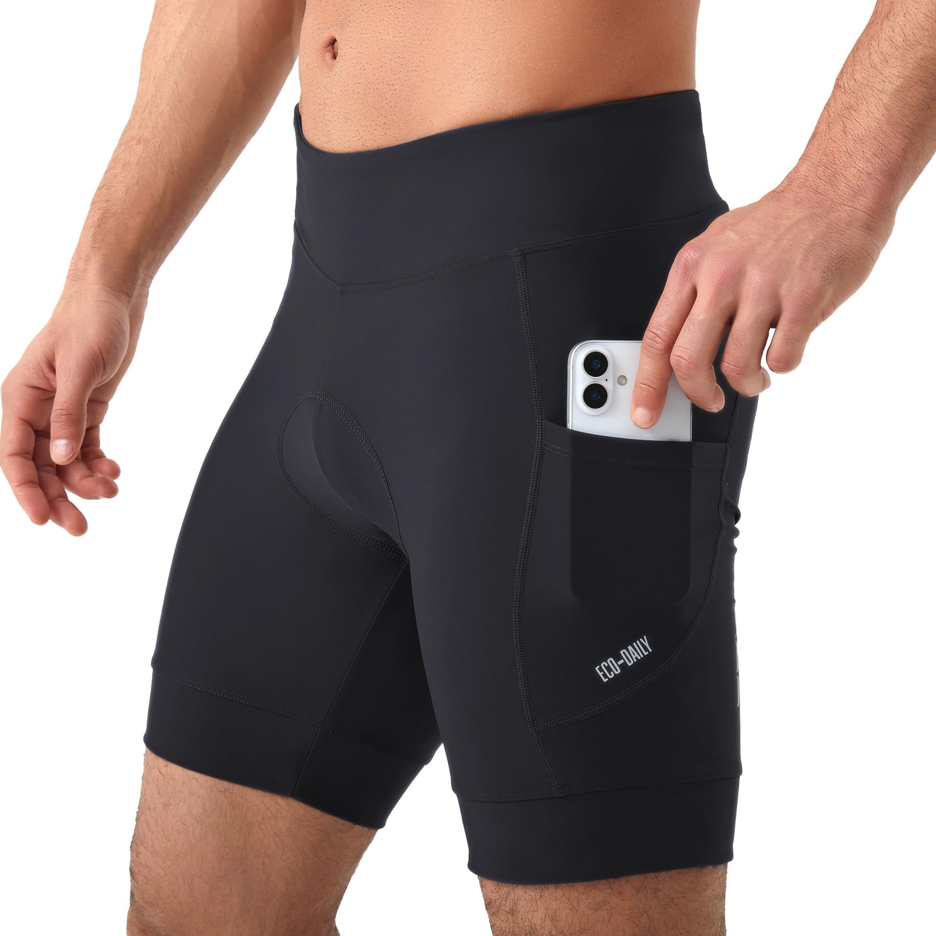 Men's Cycling Shorts 4D Padded Breathable Bike Shorts with Phone Pockets and Reflective Strips - All Black XL