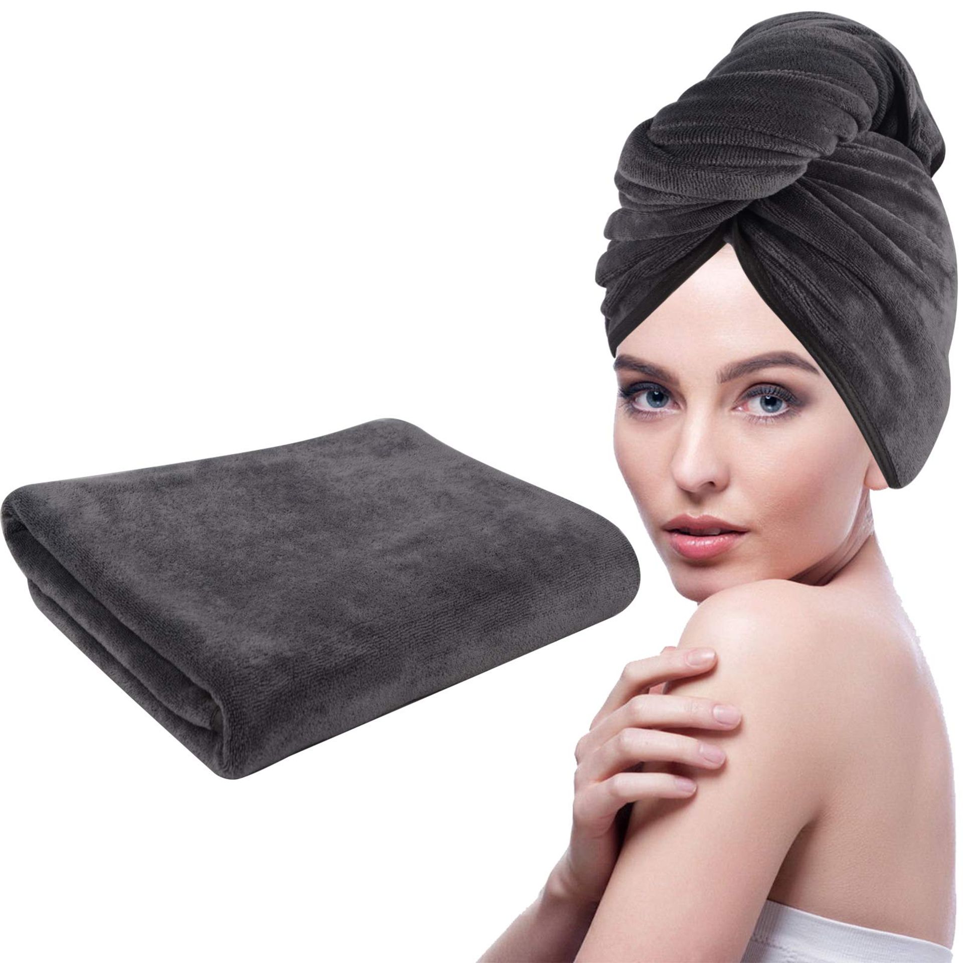 Microfibre Hair Towel Large Rapid Drying Super Absorbent Wrap for Long Curly Hair - Grey 61×112