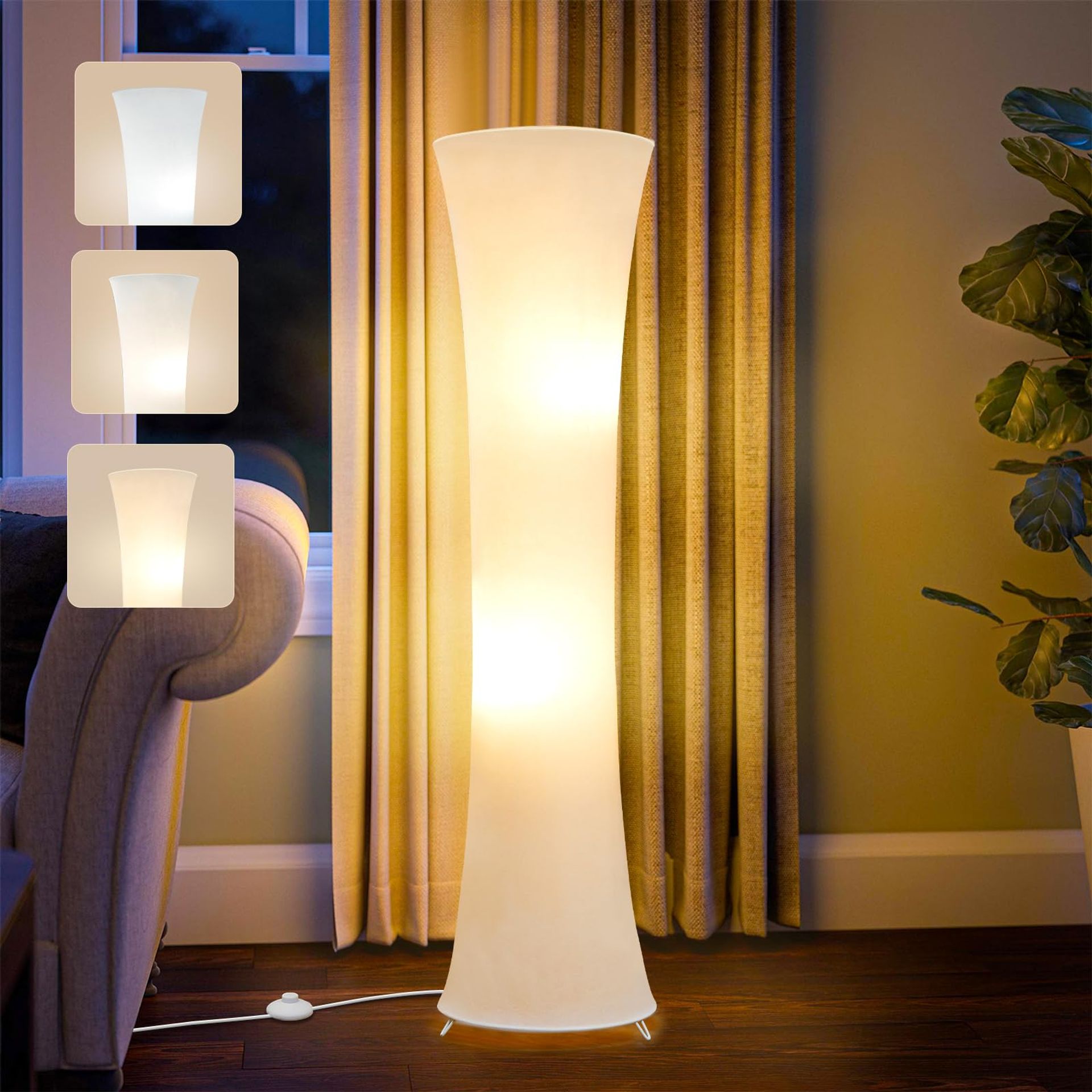 LED Floor Lamp 46-inch Standing Light with 3 Colour Temperatures, White Fabric Shade, Bulb Included - White G-1FL-1794